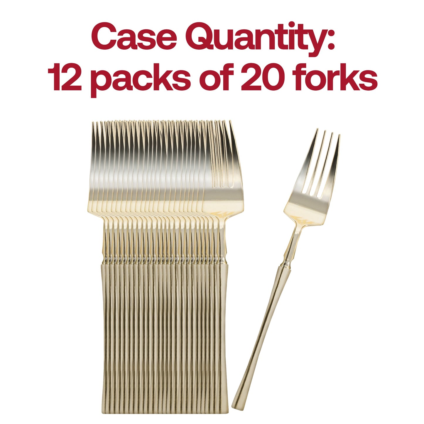 Case of 240 gold disposable plastic dessert forks, 7 inches, featuring a luxurious and modern appeal