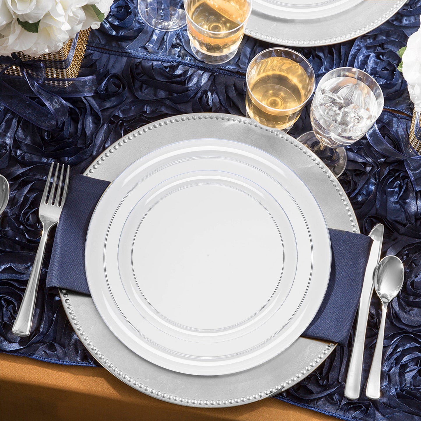 Clear Flat Round Disposable Plastic Wedding Value Set