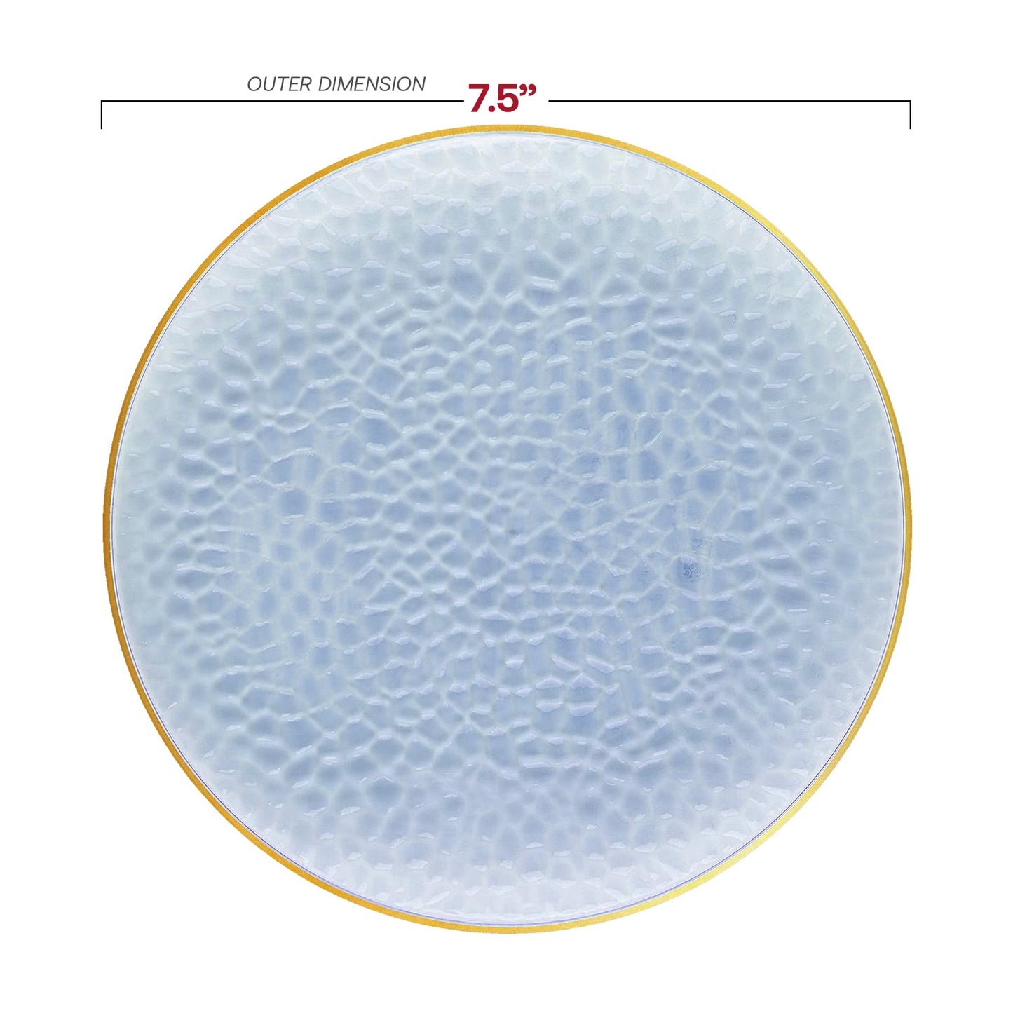 Clear Blue Hammered Glass Appetizer Plate with Gold Rim – 7.5" diameter for stylish starters and salads