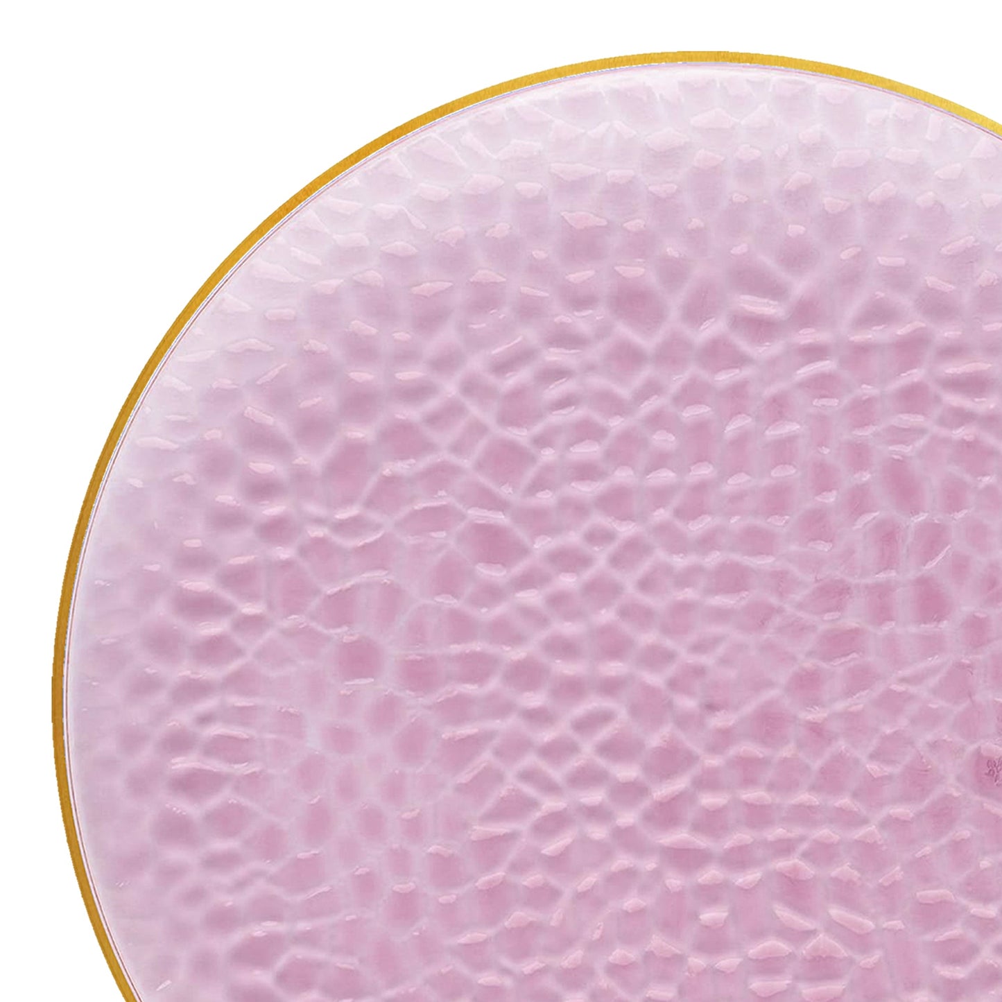 Clear Pink with Gold Rim Hammered Glass Disposable Plastic Dinner Plates