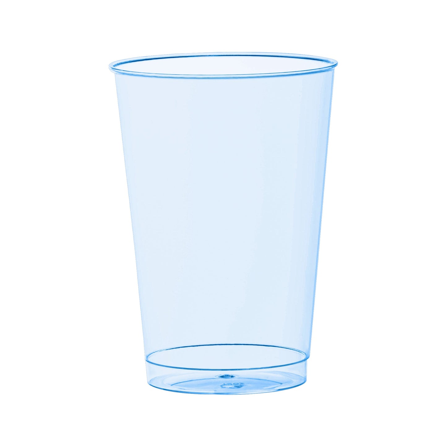 Clear blue plastic party cups with a 12 oz. capacity, perfect for birthdays, showers, and casual gatherings