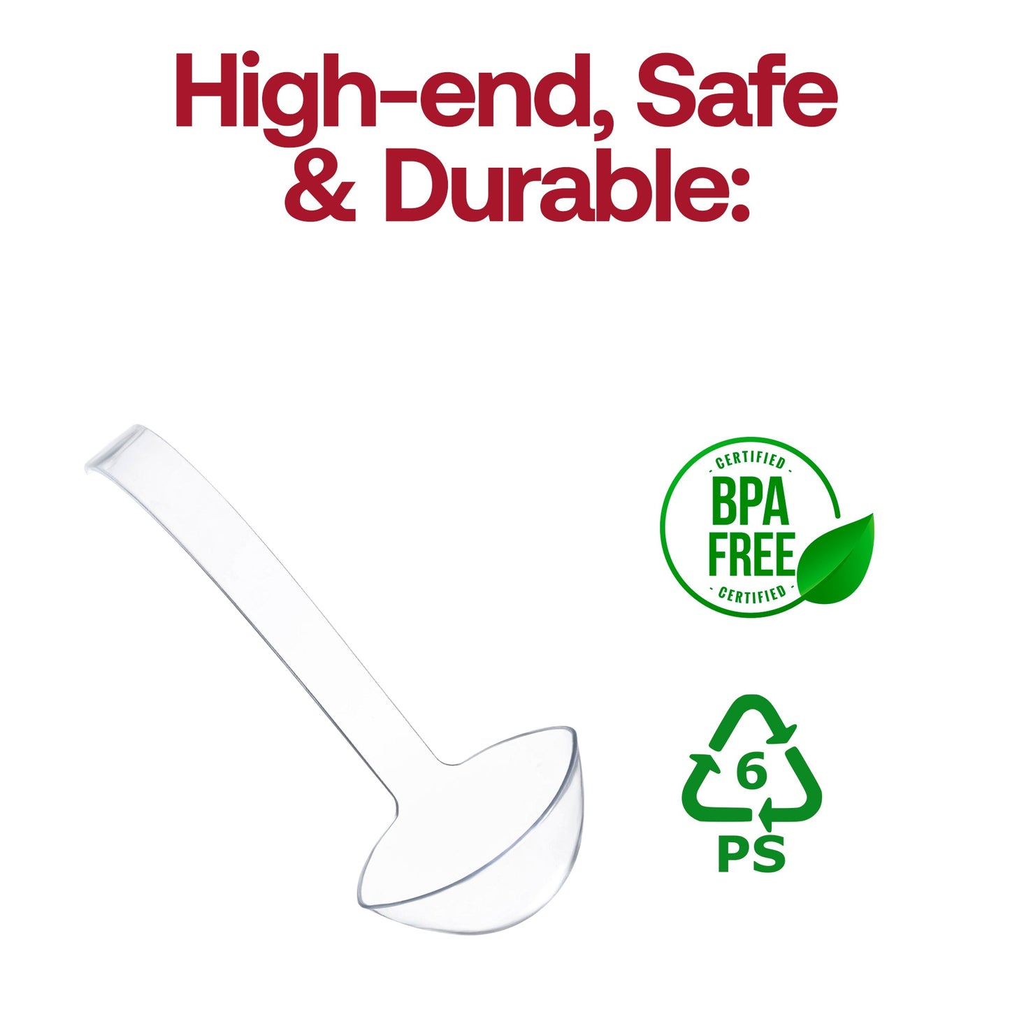 Clear disposable ladle in use at a party buffet, suitable for all occasions and event types