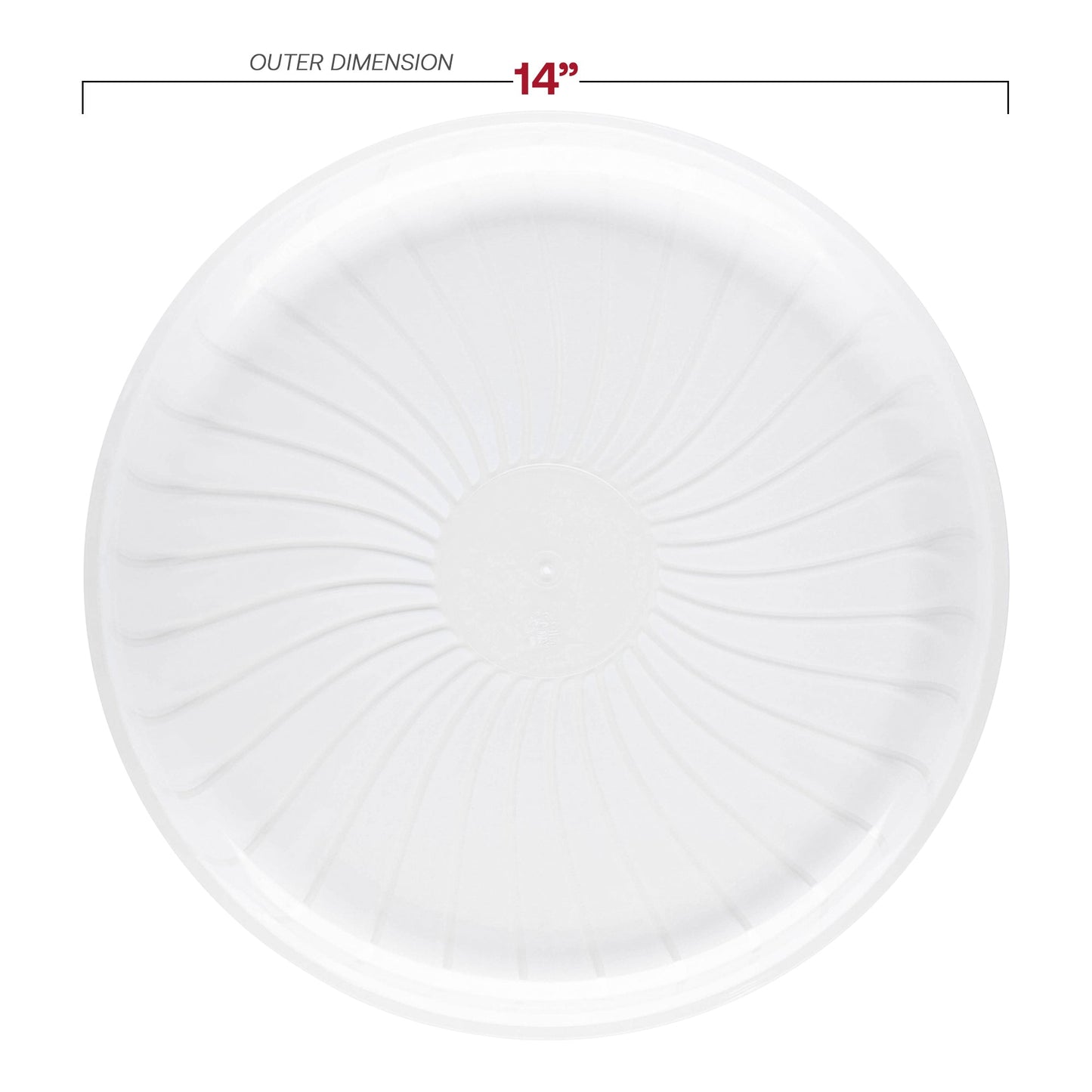 Clear disposable plastic round tray, BPA-free and safe for food service at parties and catered events
