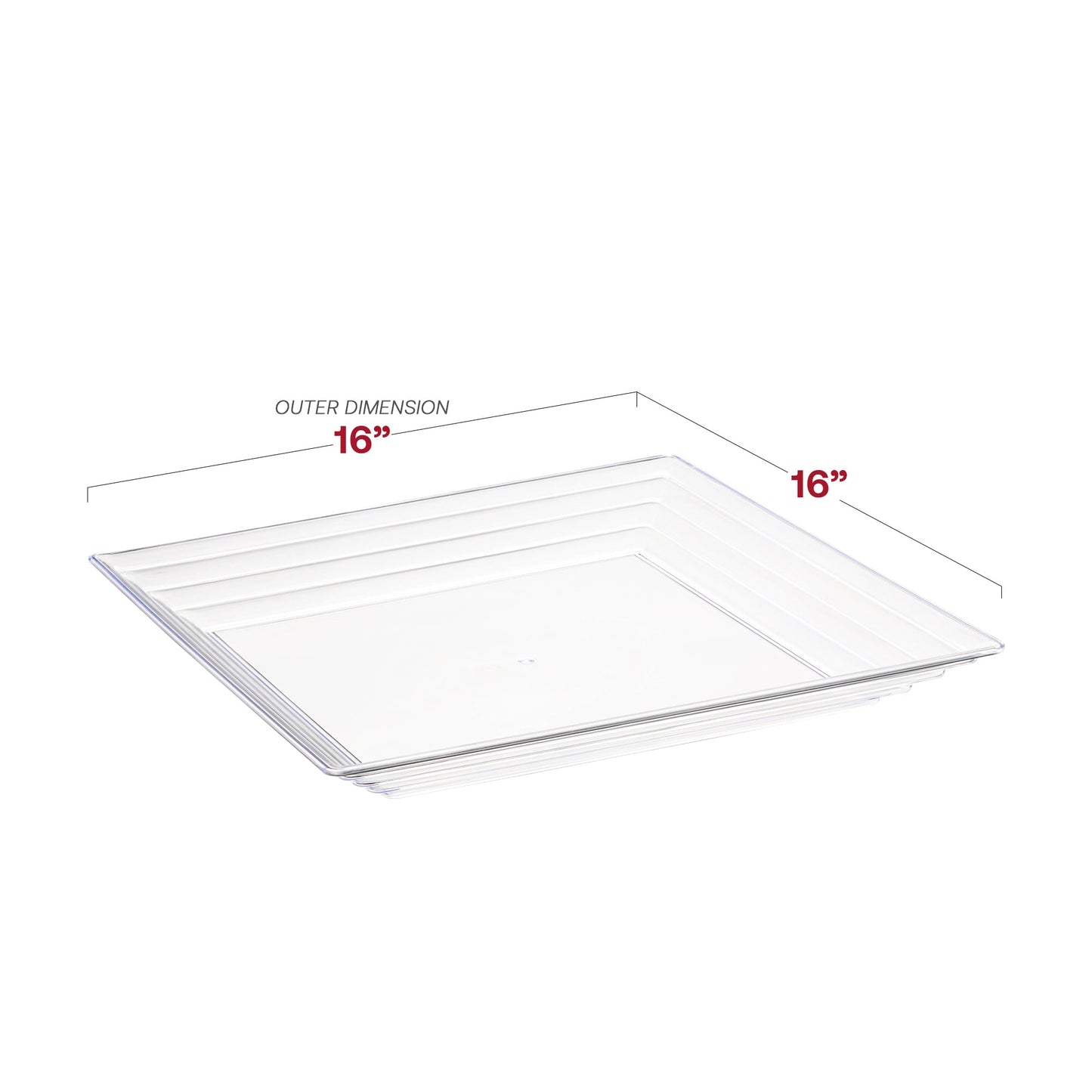 Clear disposable plastic serving tray with groove rim, BPA-free and safe for food service at events