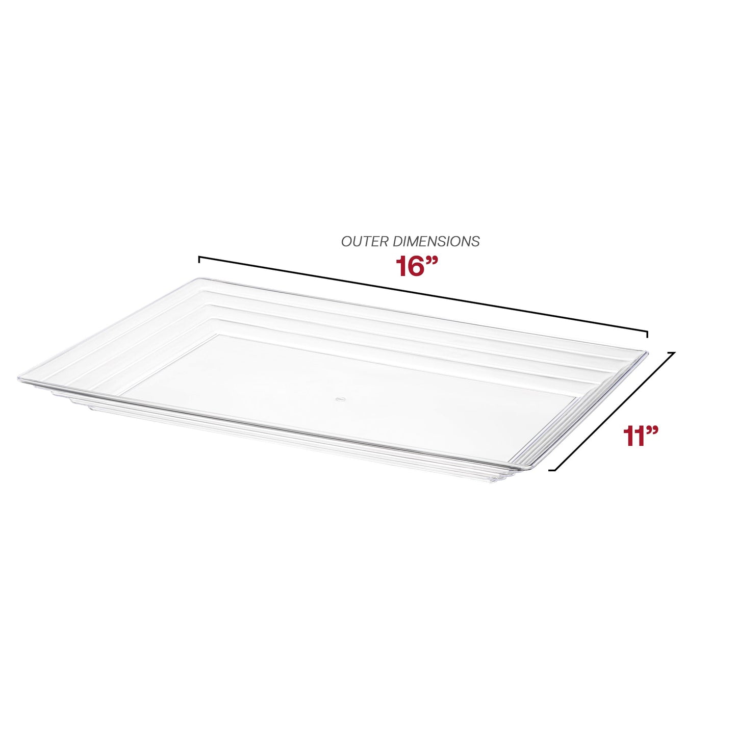 Clear disposable serving tray made from BPA-free, recyclable plastic, ideal for eco-conscious event service