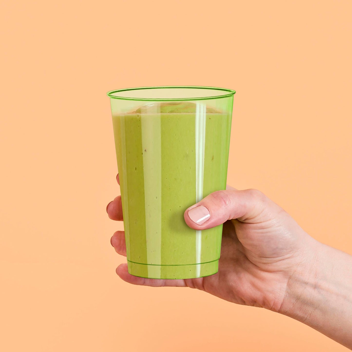 Clear green cups pair convenience and color for casual or formal entertaining needs