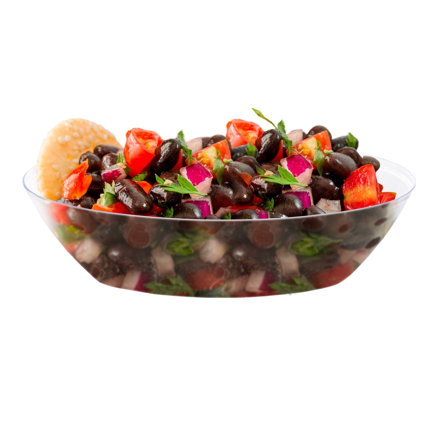 Clear oval bowl at a buffet setup, filled with mixed vegetables, perfect for both casual and formal occasions