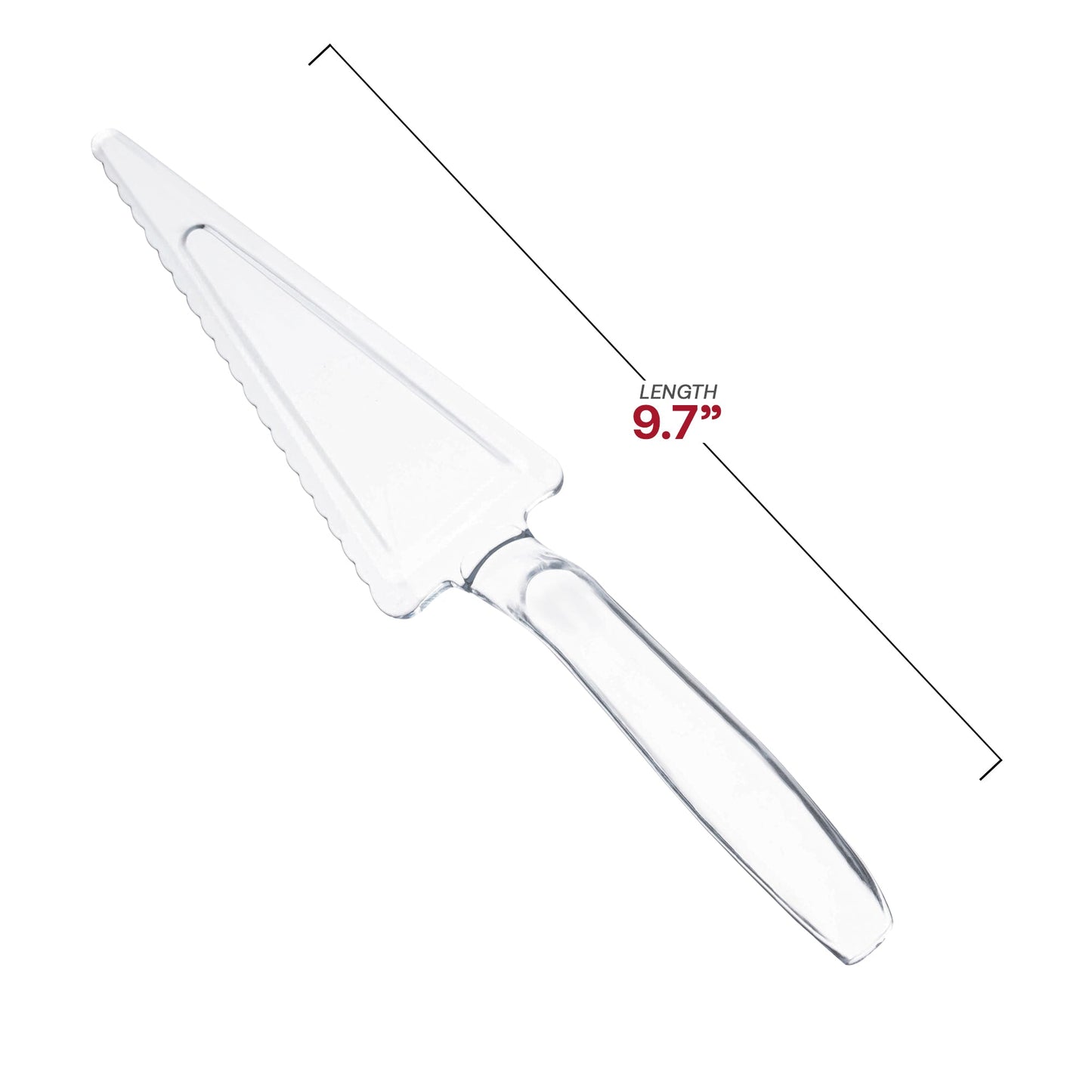 Clear plastic cake cutter made from BPA-free, recyclable material, ideal for safe and eco-friendly dessert service