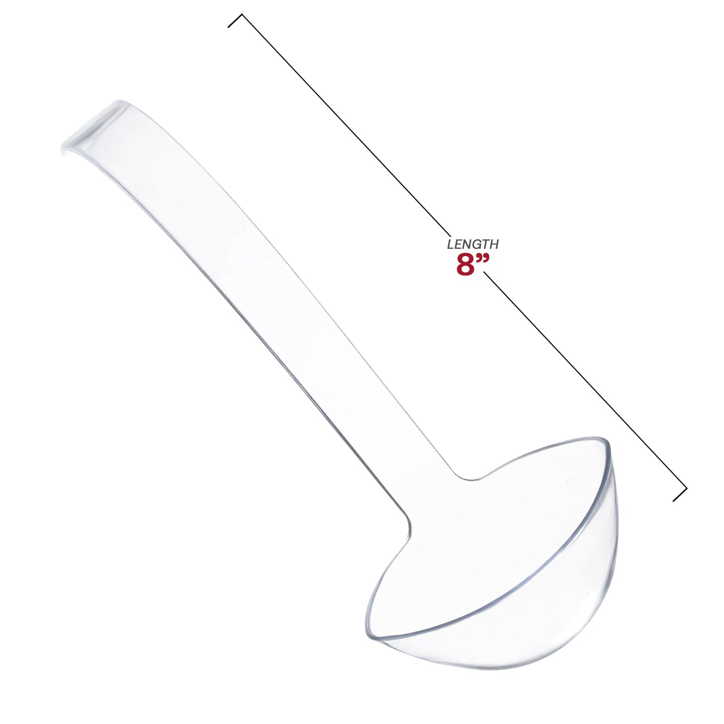 Clear plastic serving ladle made from recyclable material, ideal for eco-conscious disposable serving