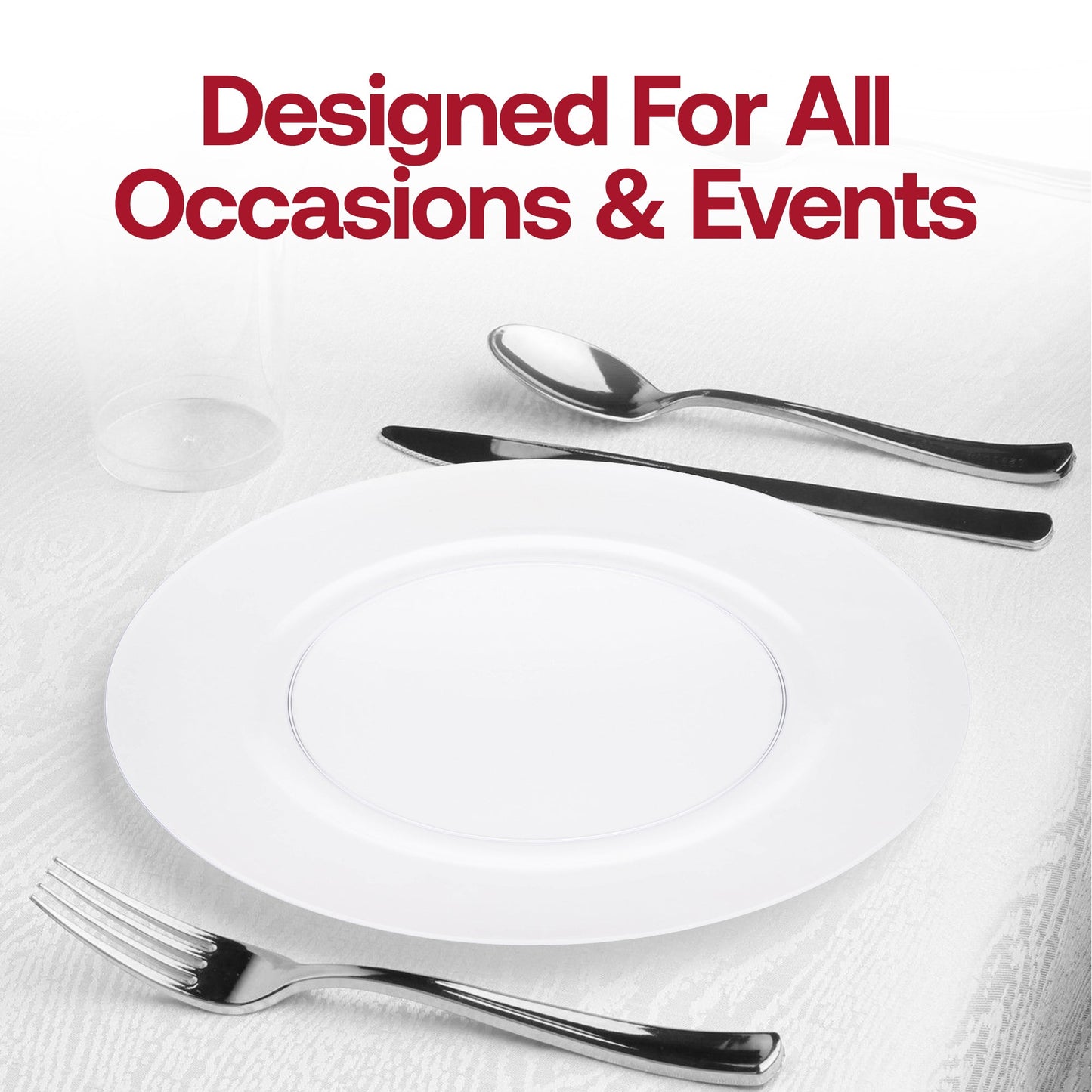 Clear round disposable plastic charger plates with a 13-inch diameter, perfect for events or parties