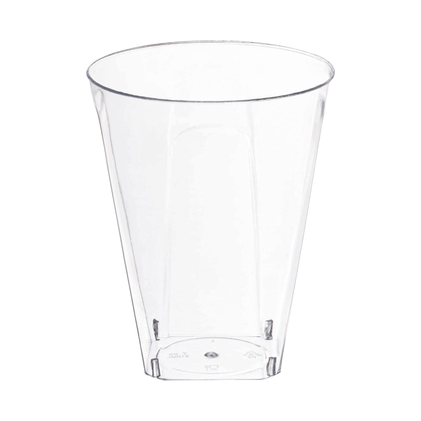 Clear square bottom disposable plastic cups, 10 oz capacity, perfect for serving beverages at parties and events