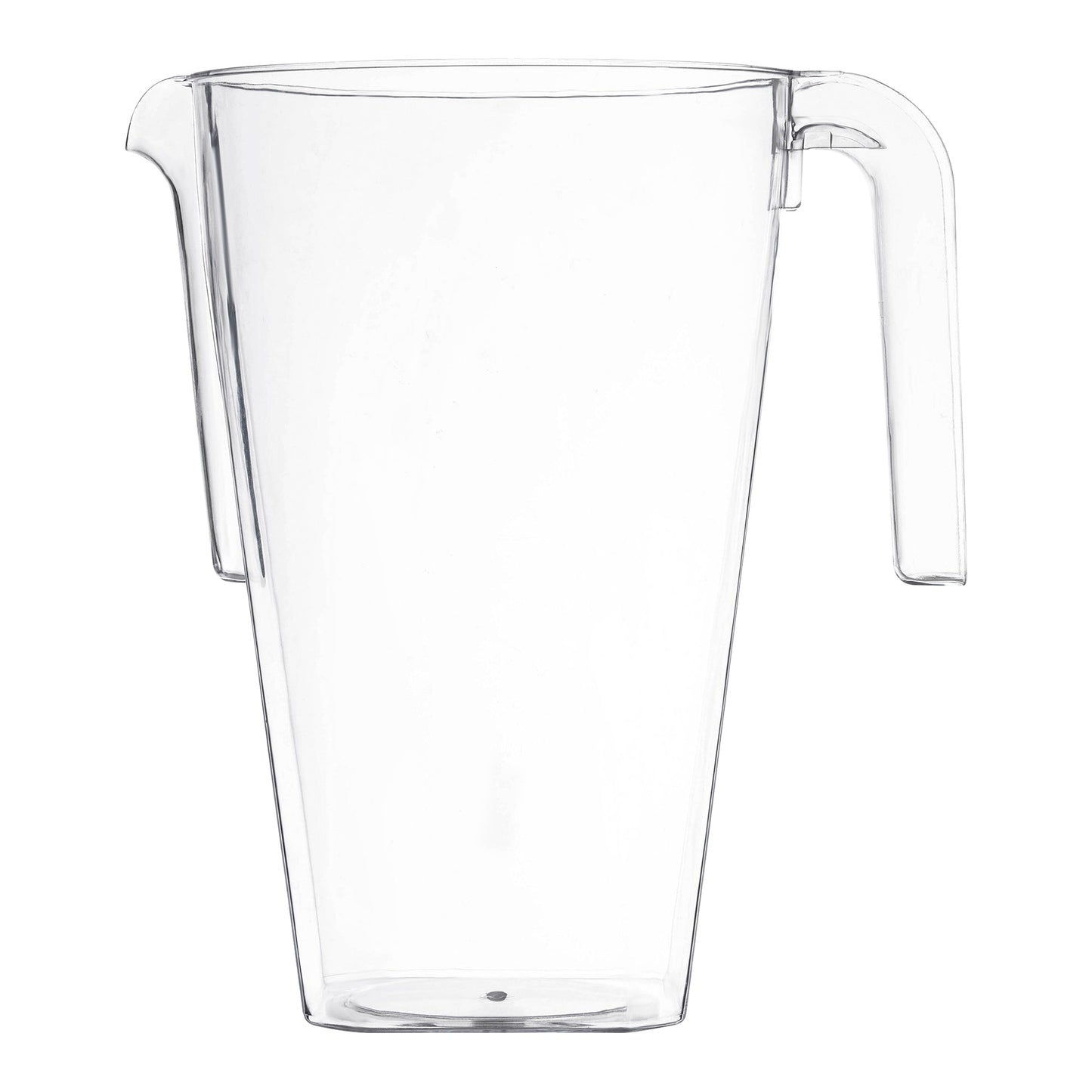 Clear square plastic disposable pitchers with a 52 oz capacity, perfect for serving beverages at events