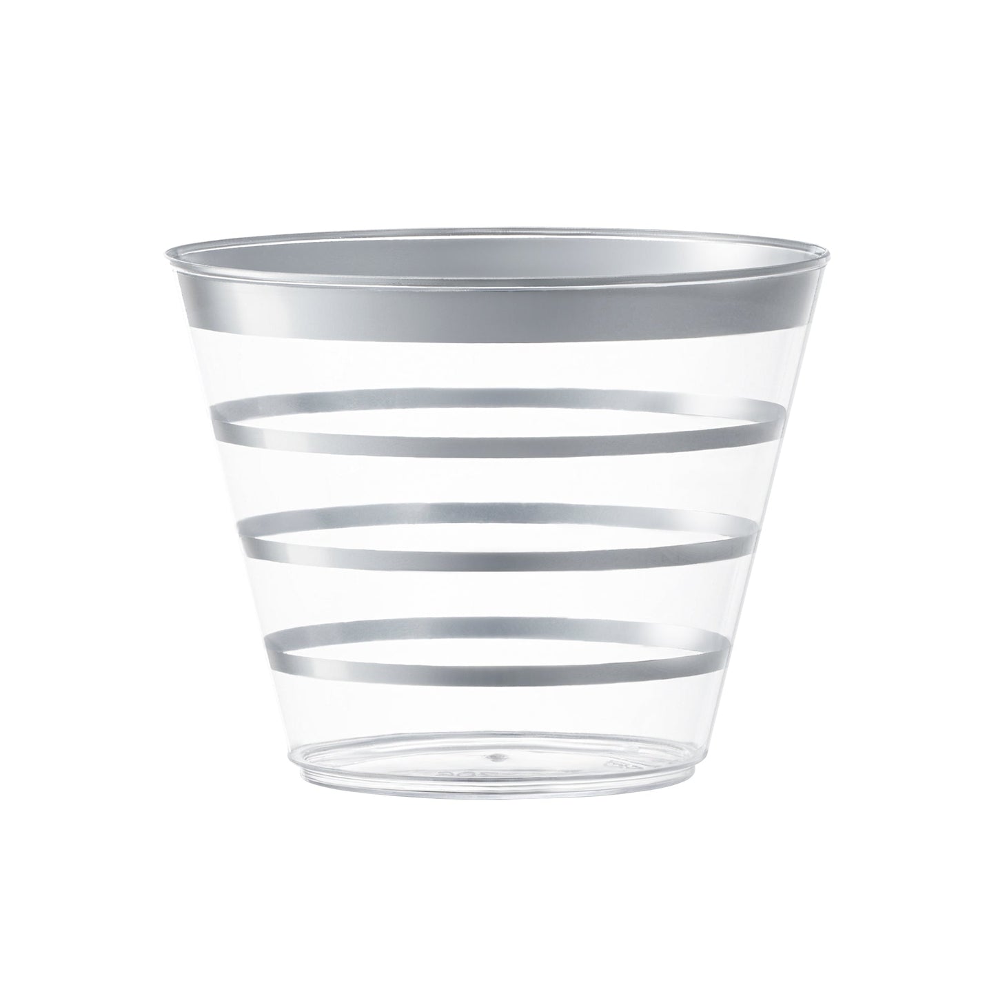 Clear with silver stripes round disposable plastic party cups, 9 oz, 240-pack