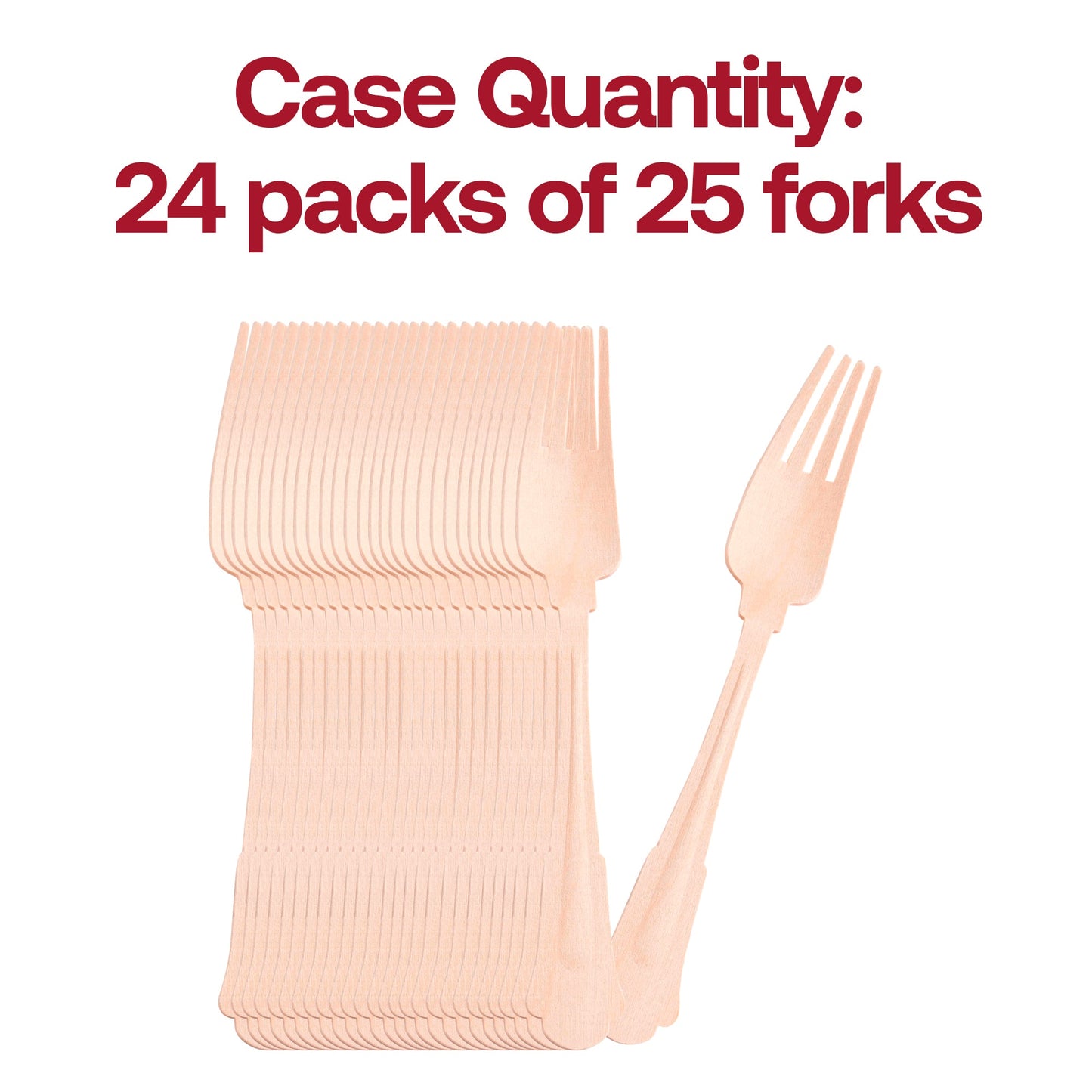 Compostable 7.5-inch birch wood dinner forks, disposable, bulk pack of 600