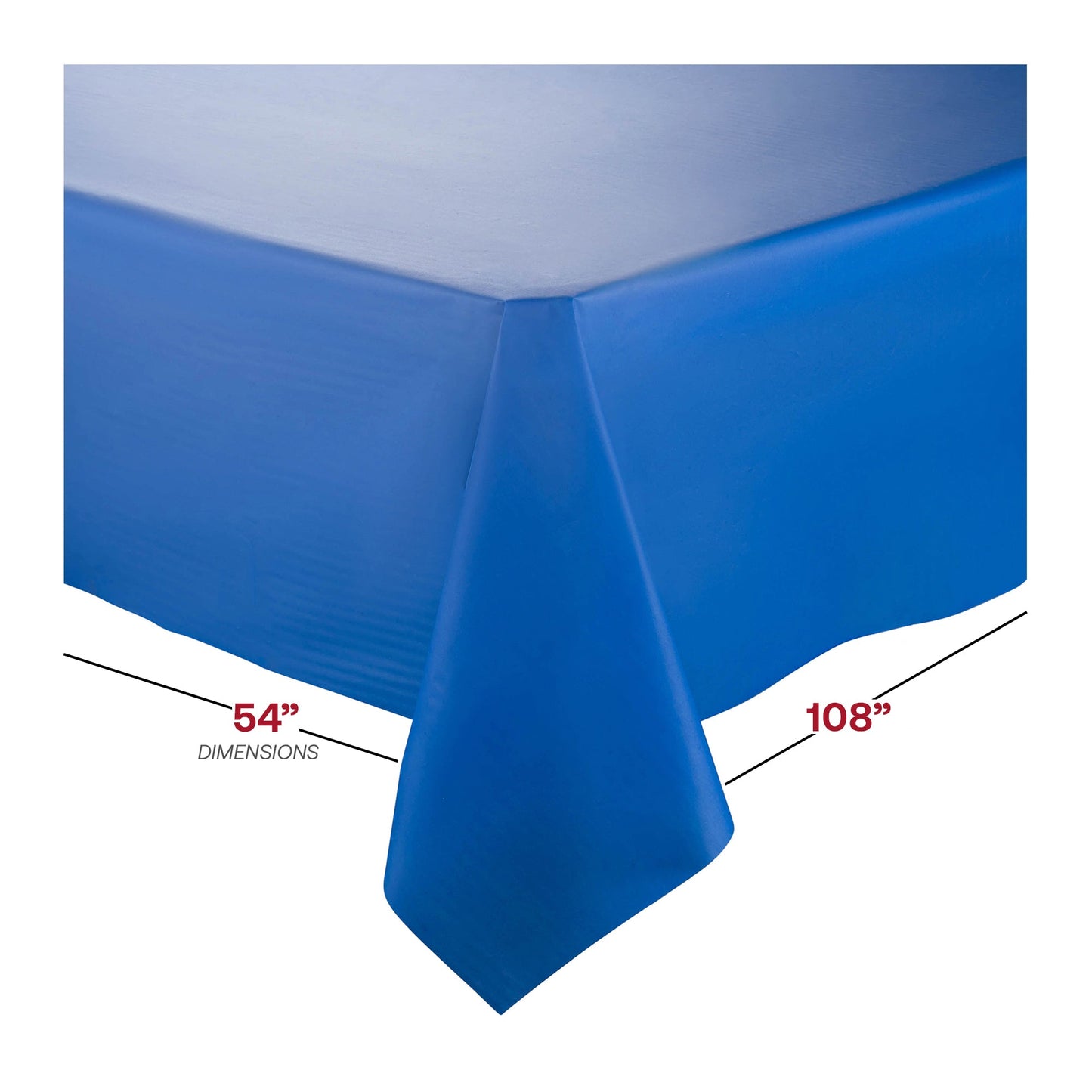 Convenient 54 x 108 navy disposable plastic tablecloths offering stylish coverage and quick disposal, sold in a pack of 96.