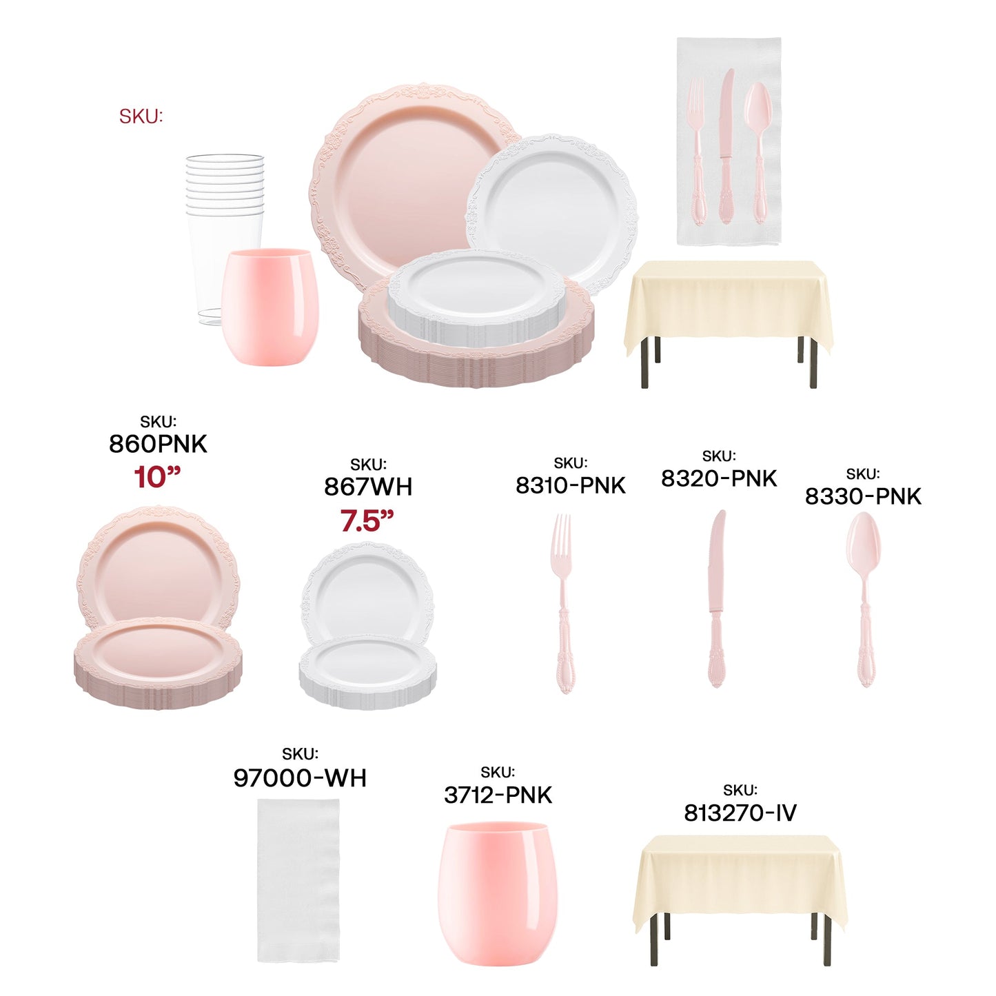 Cupid’s Favorite Set used at a bridal shower, featuring elegant vintage plates and ivory linens on a decorated table