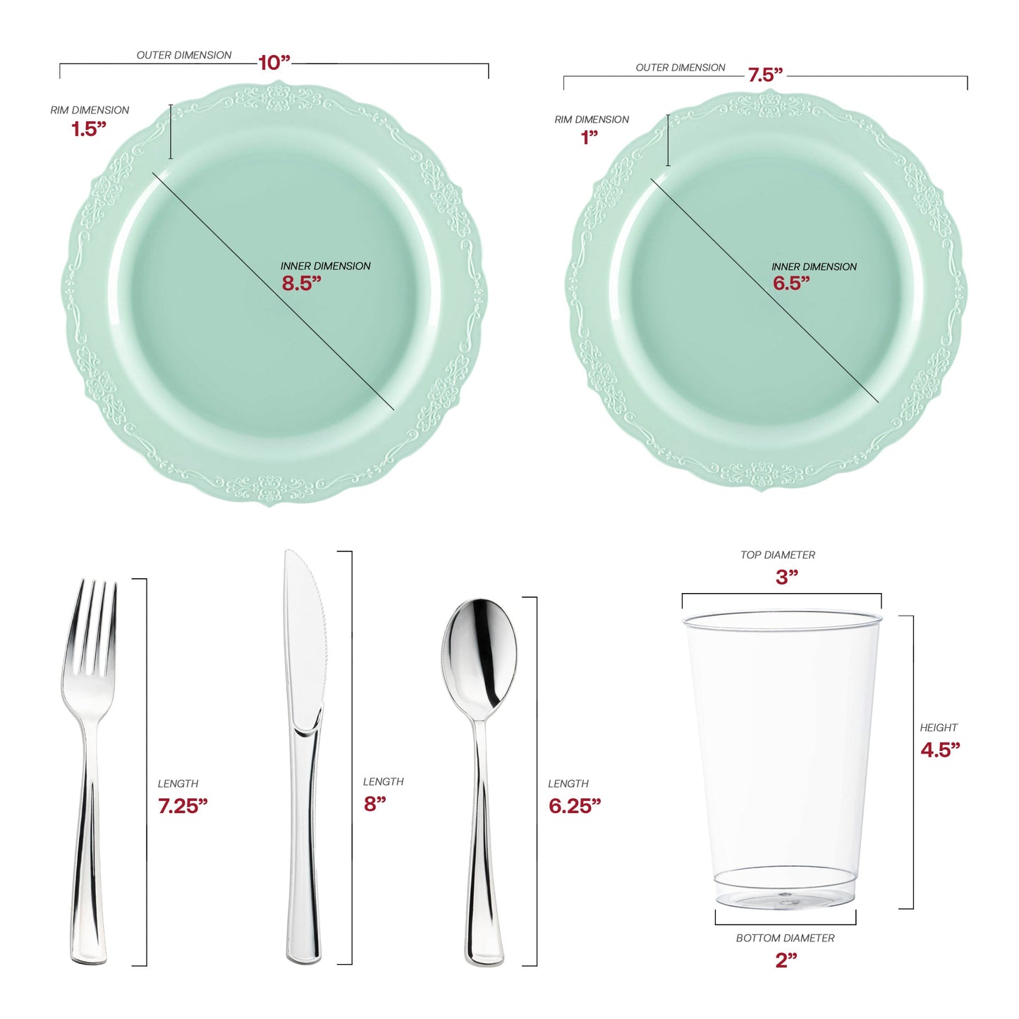 Designed from sustainable, BPA-free plastic, the Turquoise Vintage Round Wedding Set brings safety and sophistication to events
