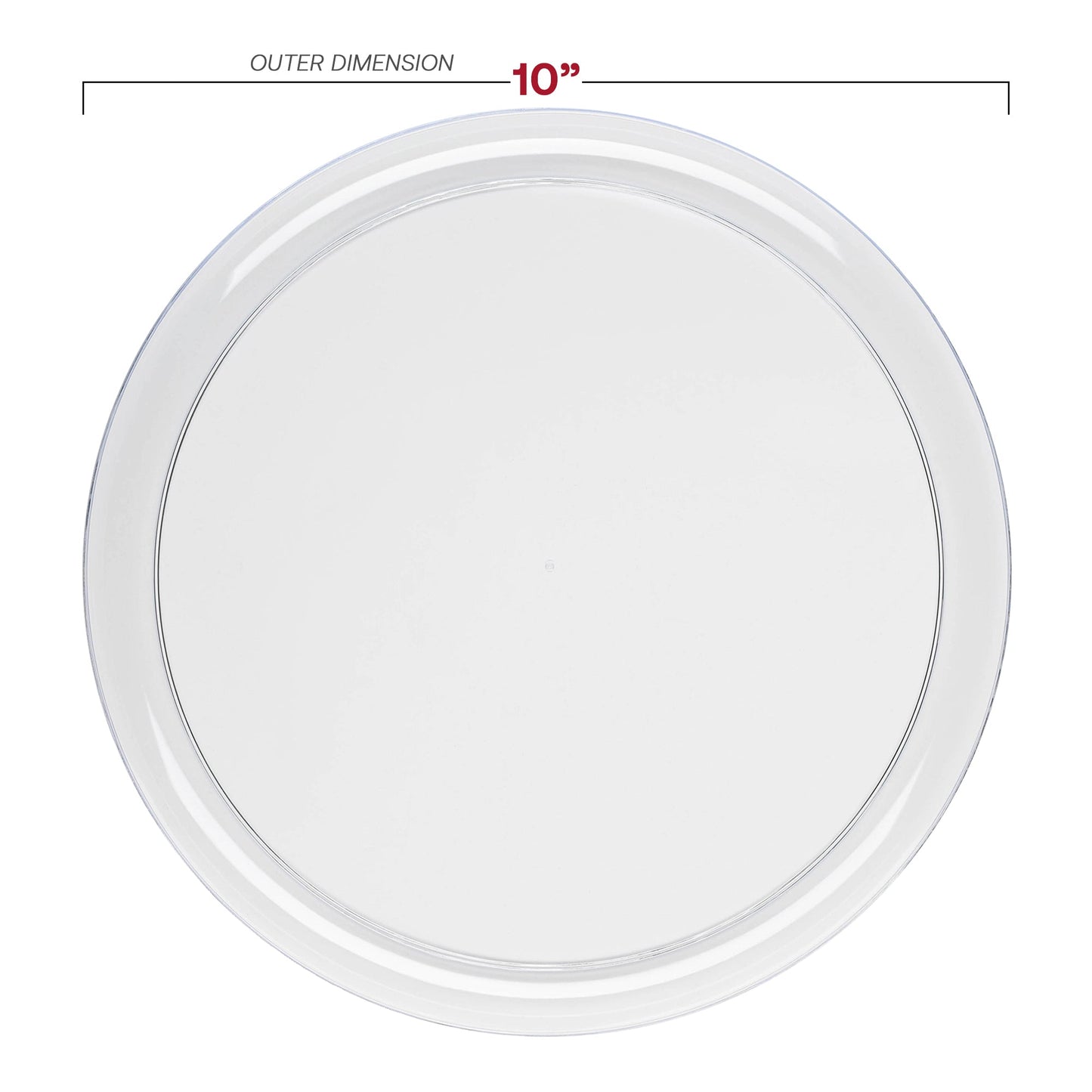 Disposable clear plastic dinner plates and salad plates, 10-inch and 8.5-inch sizes, convenient for quick cleanup after events