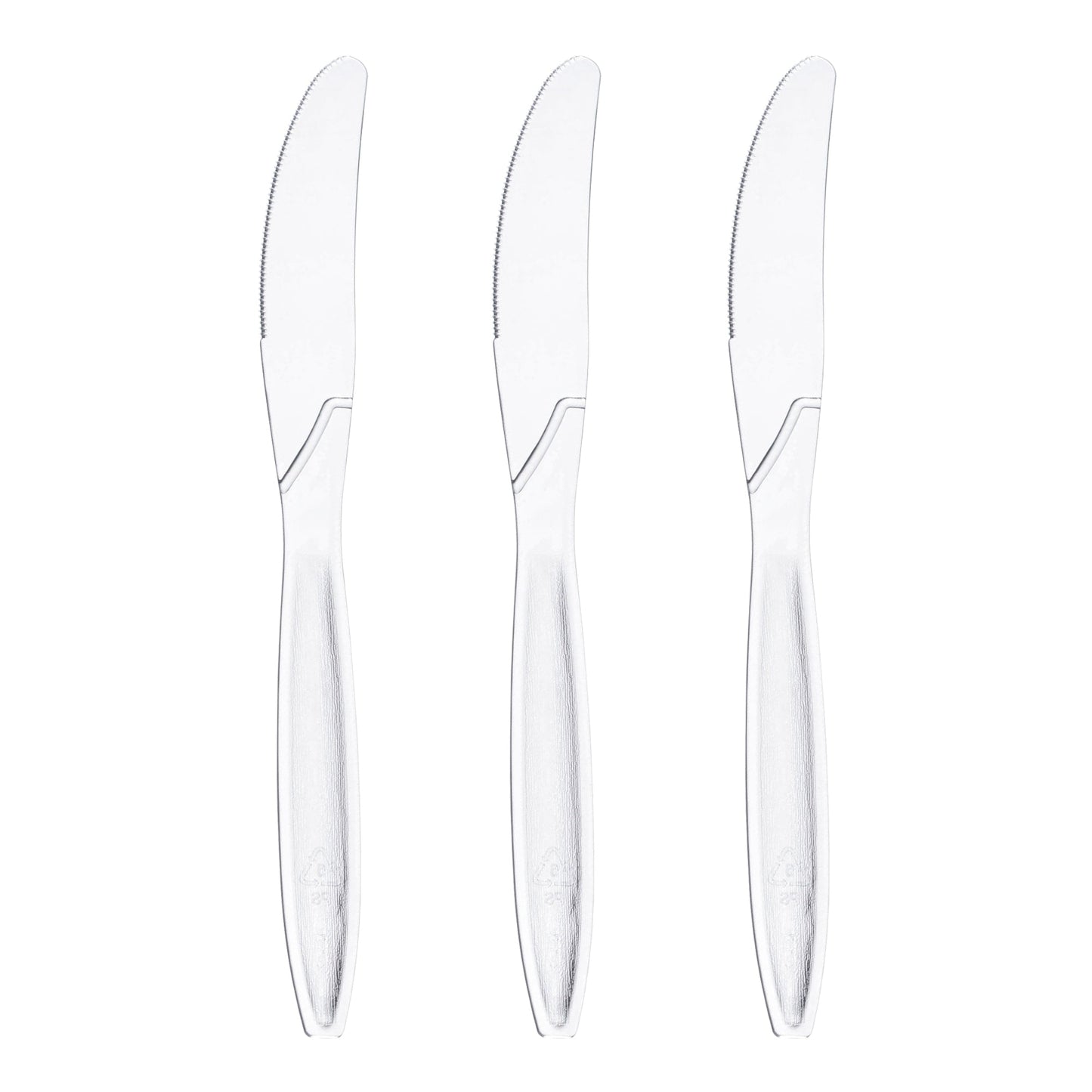 Disposable clear plastic knives, offering convenience and easy cleanup for events, parties, and catering