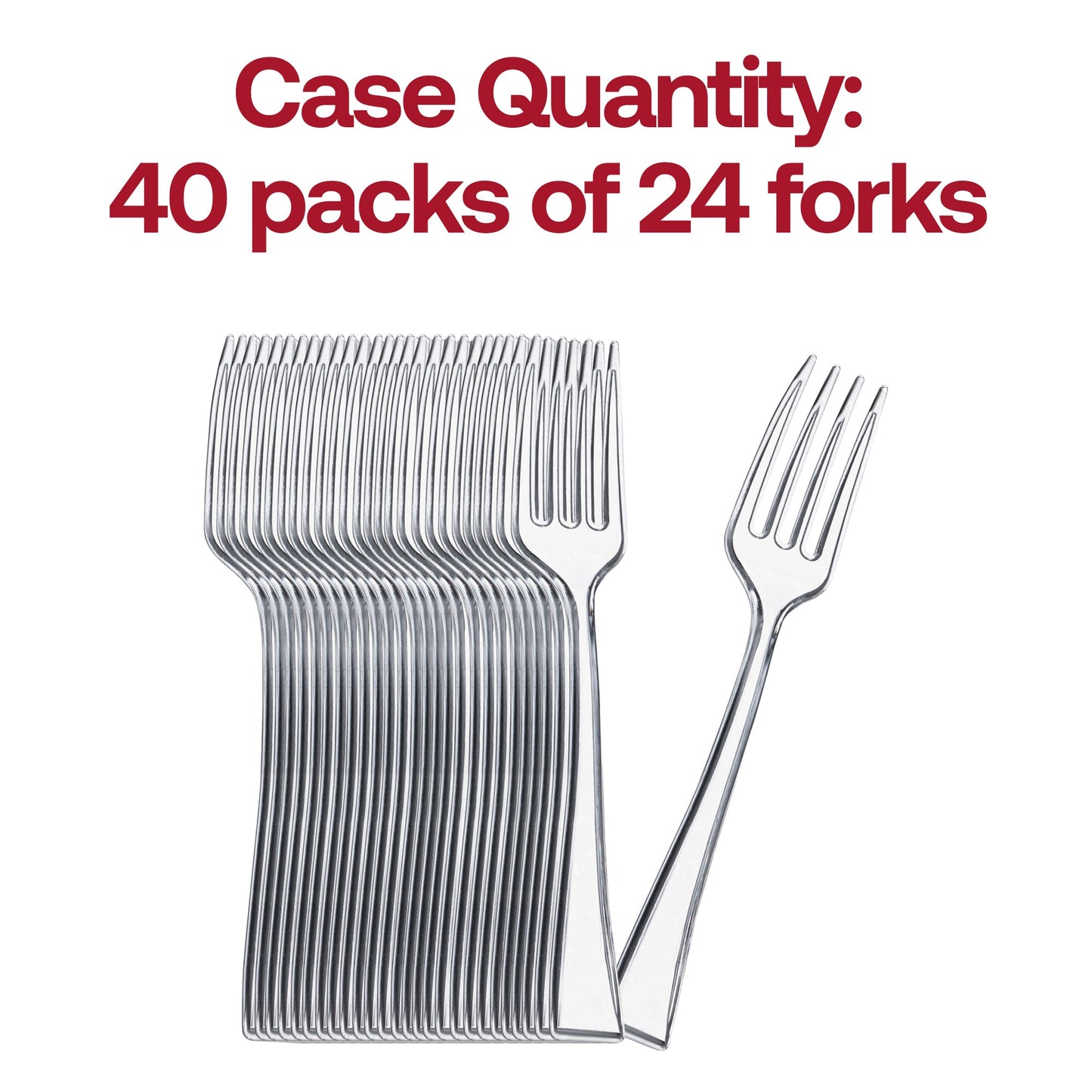 Disposable clear plastic tasting forks, 4-inch size, case of 960, perfect for events, weddings, and cocktail parties