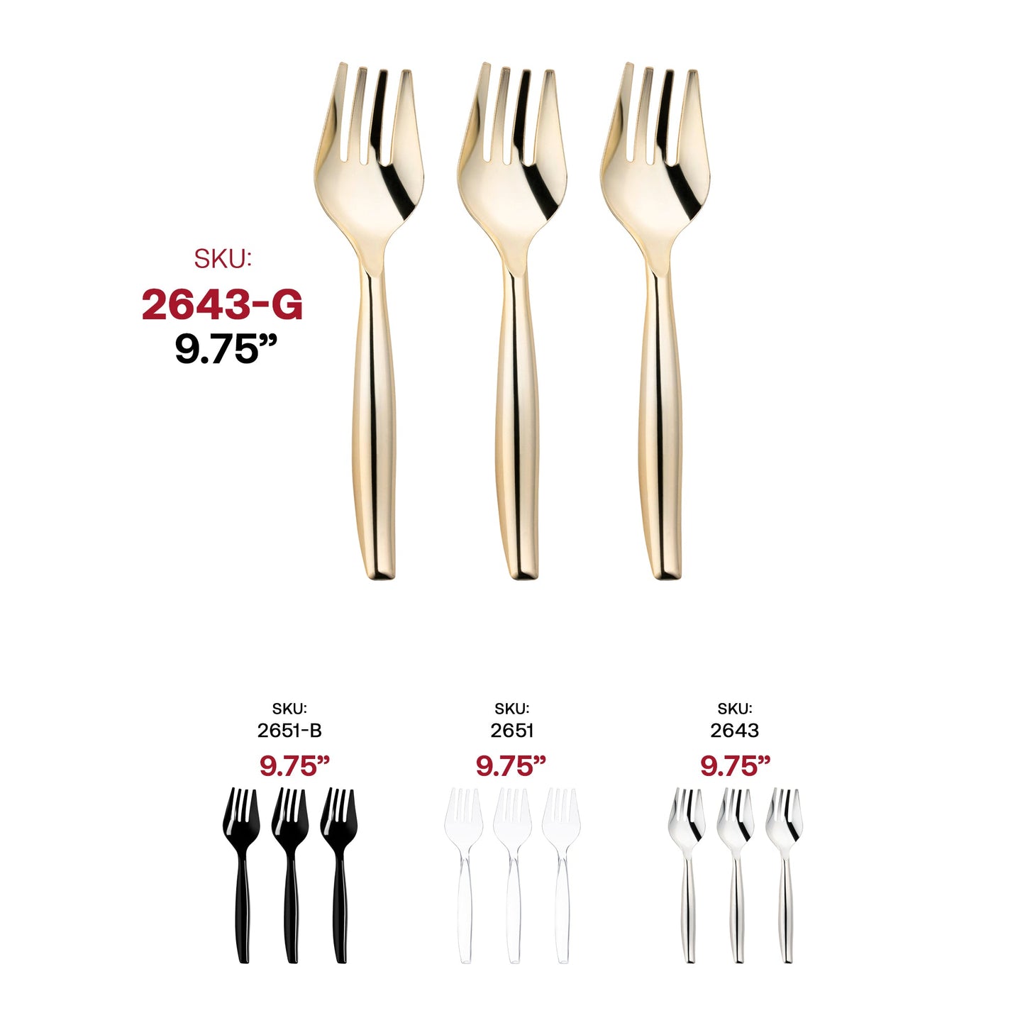 Disposable gold plastic serving forks, 9.75 inches, perfect for easy cleanup after events and catering, pack of 60.