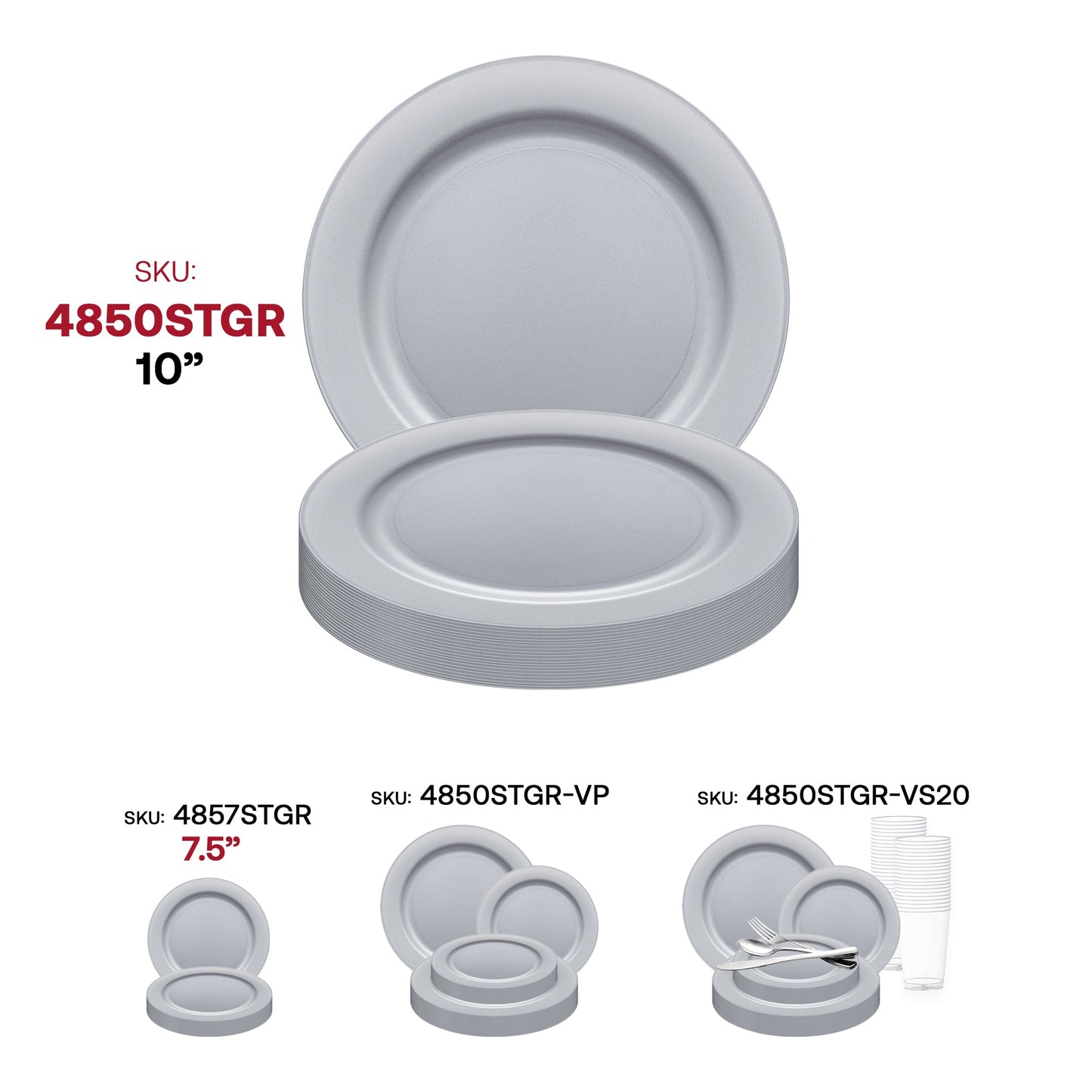 Disposable matte steel gray dinner plates, 10-inch size, sturdy plastic