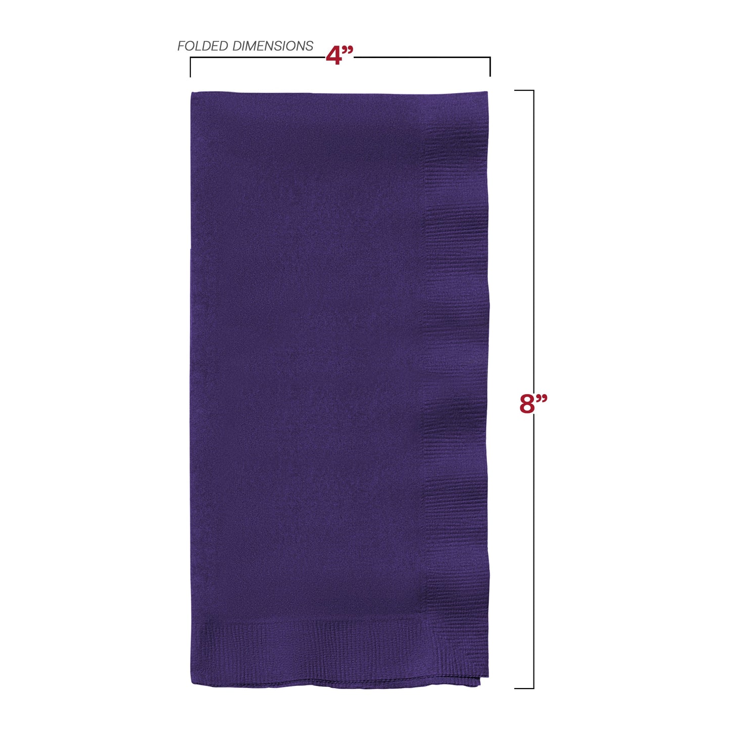 Disposable purple paper napkin with smooth finish and deep hue, ideal for events, 16 x 16 inches, 600-count.