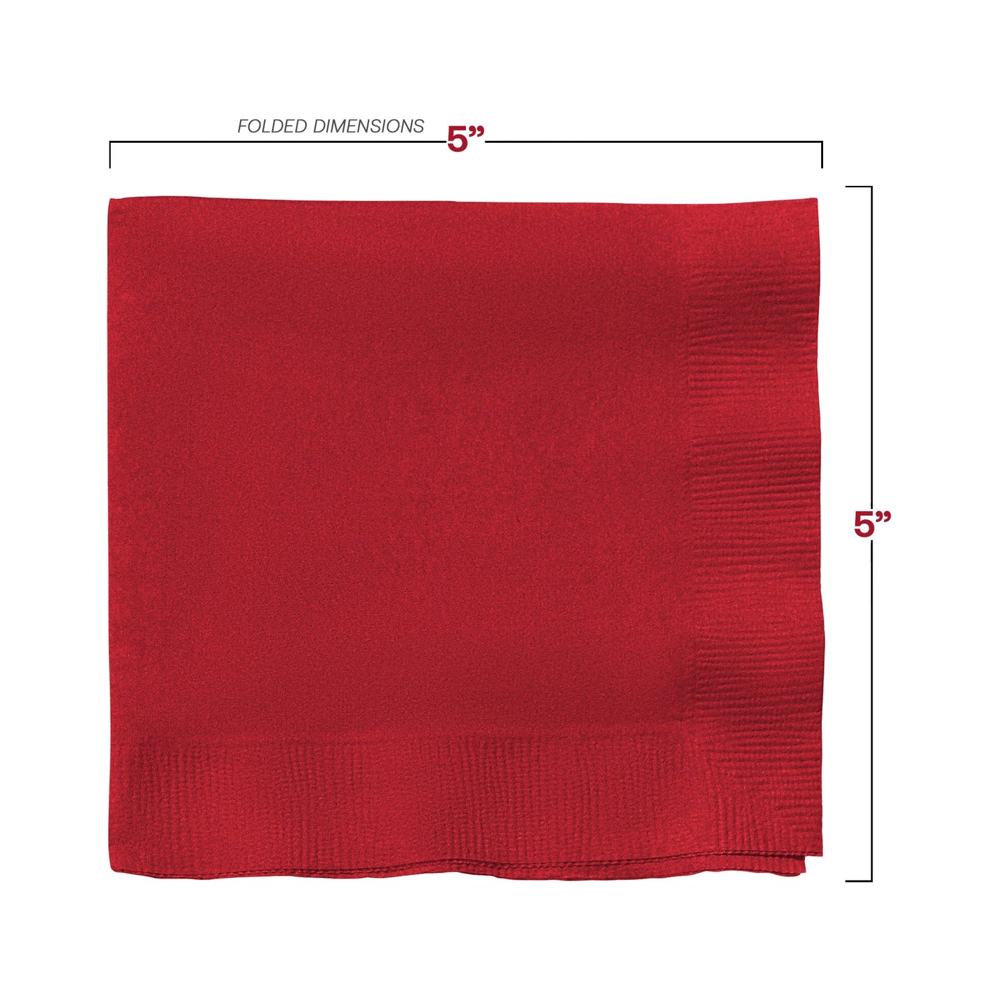 Disposable red paper cocktail napkin with soft texture and vivid color, 10 x 10 inches, bulk pack of 600.