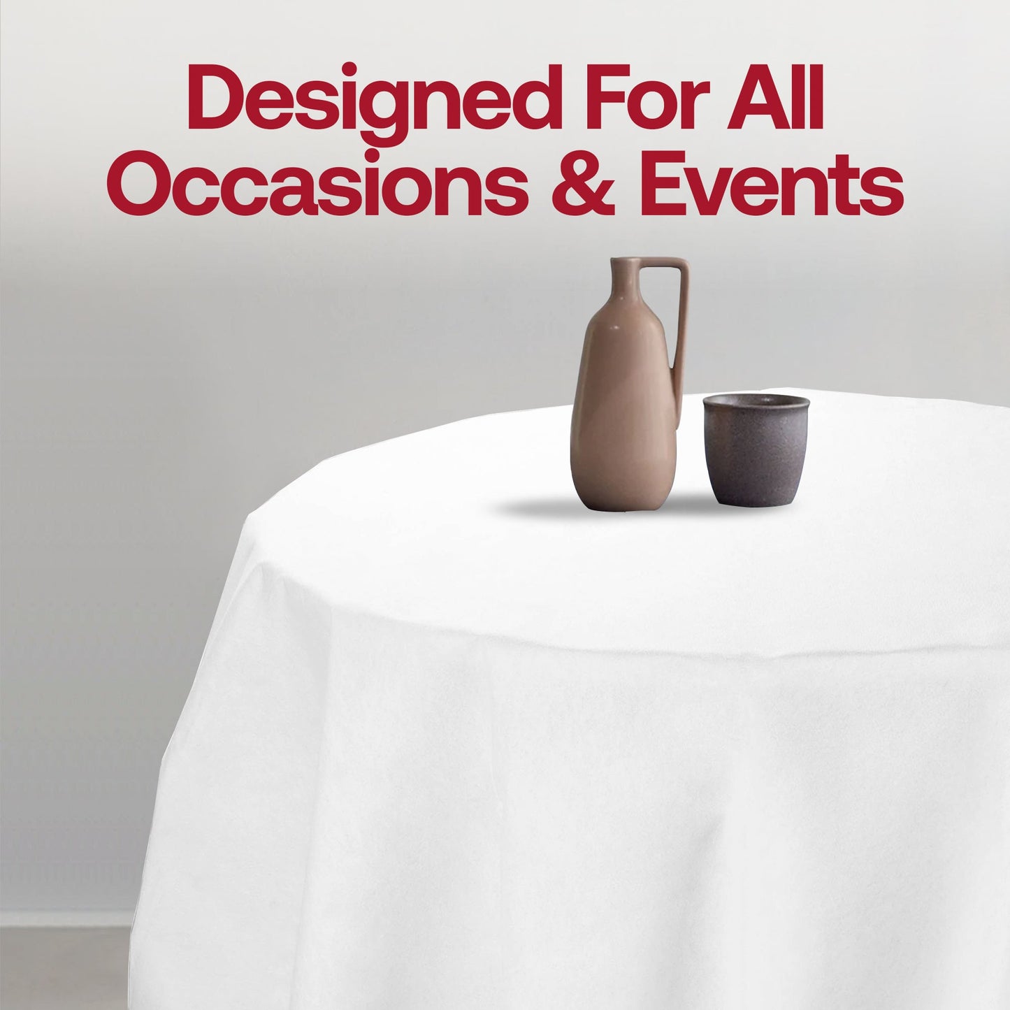 Disposable white octy round linen-like tablecloth, 82 inches, perfect for quick cleanup after events and parties.