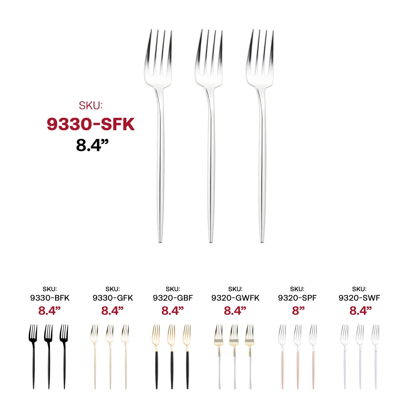 Durable 8.4" shiny silver plastic dinner forks, 300-pack, sturdy enough for meats, salads, and heavy entrees