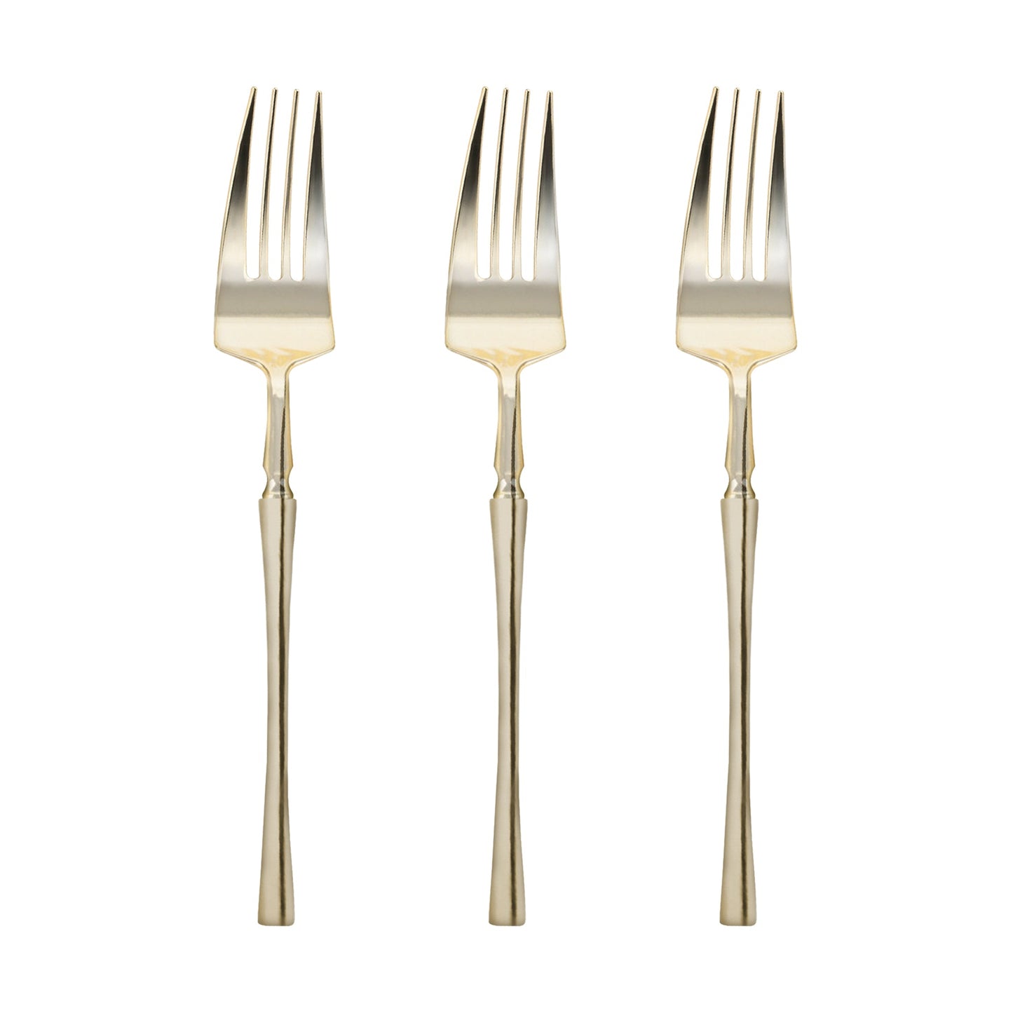 Durable disposable gold plastic dessert forks, 7 inches, offering a refined touch for weddings and parties