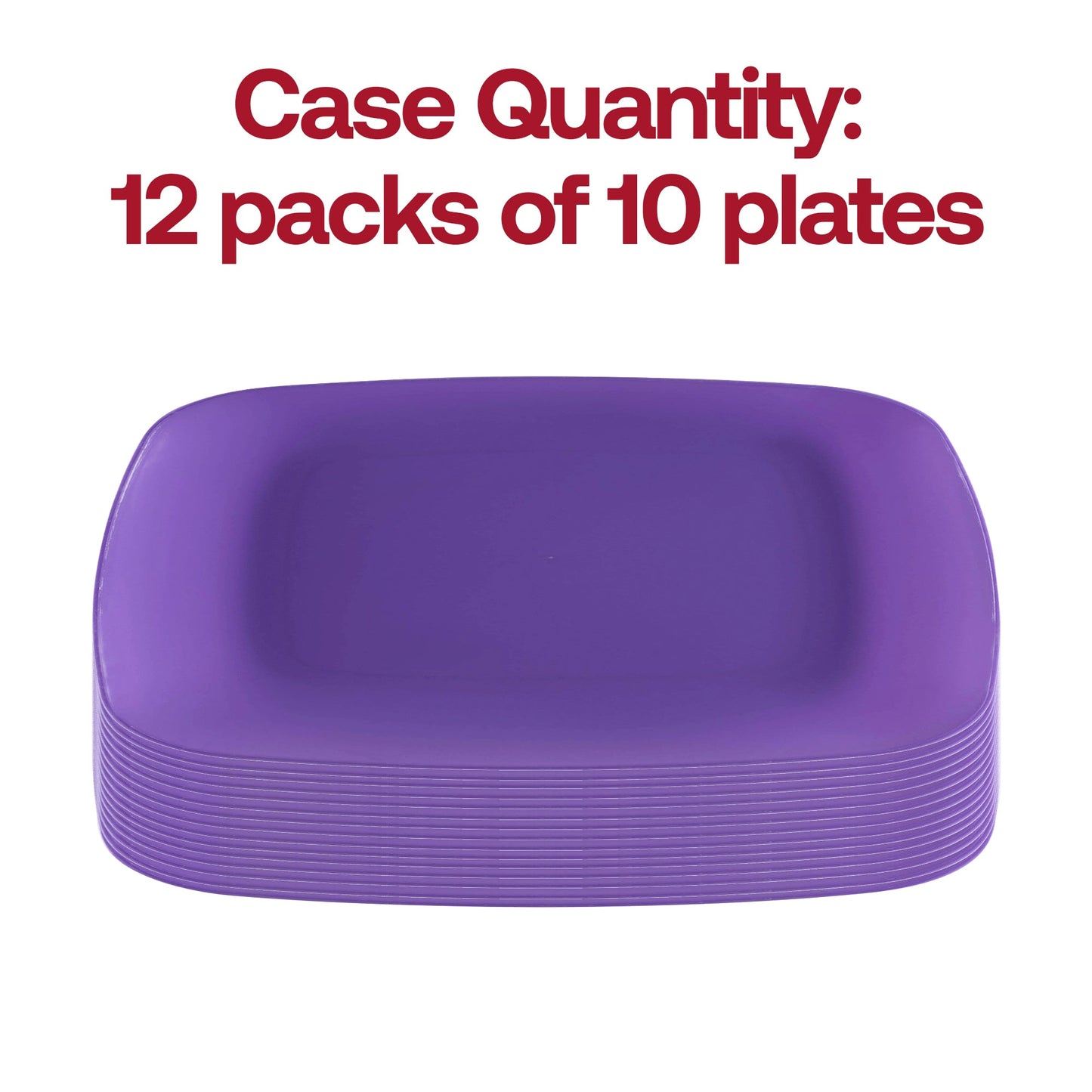 Durable disposable plastic purple plates, 8.5 inches, rounded square style, BPA-Free