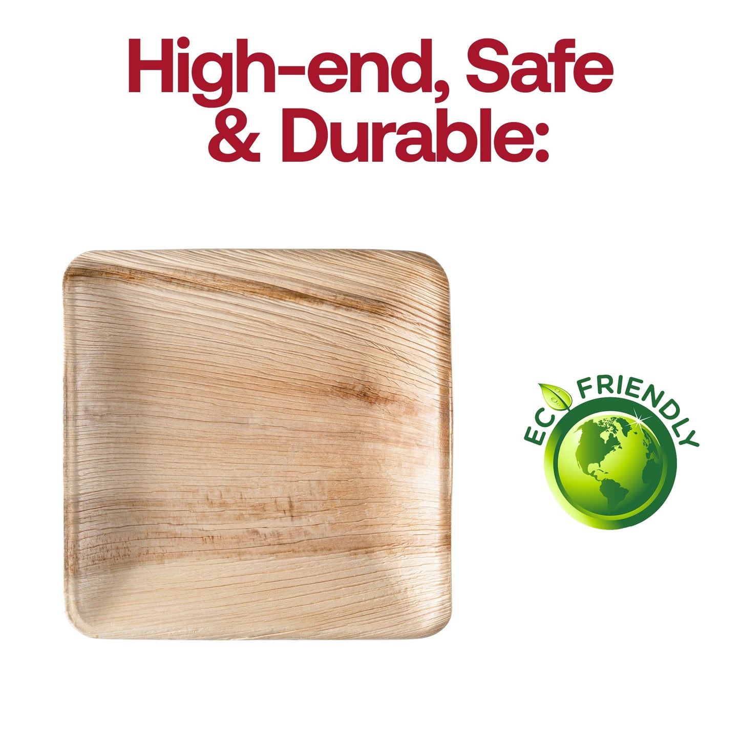 Durable square buffet plates crafted from natural palm leaf, 8-inch size, sustainable and BPA-free