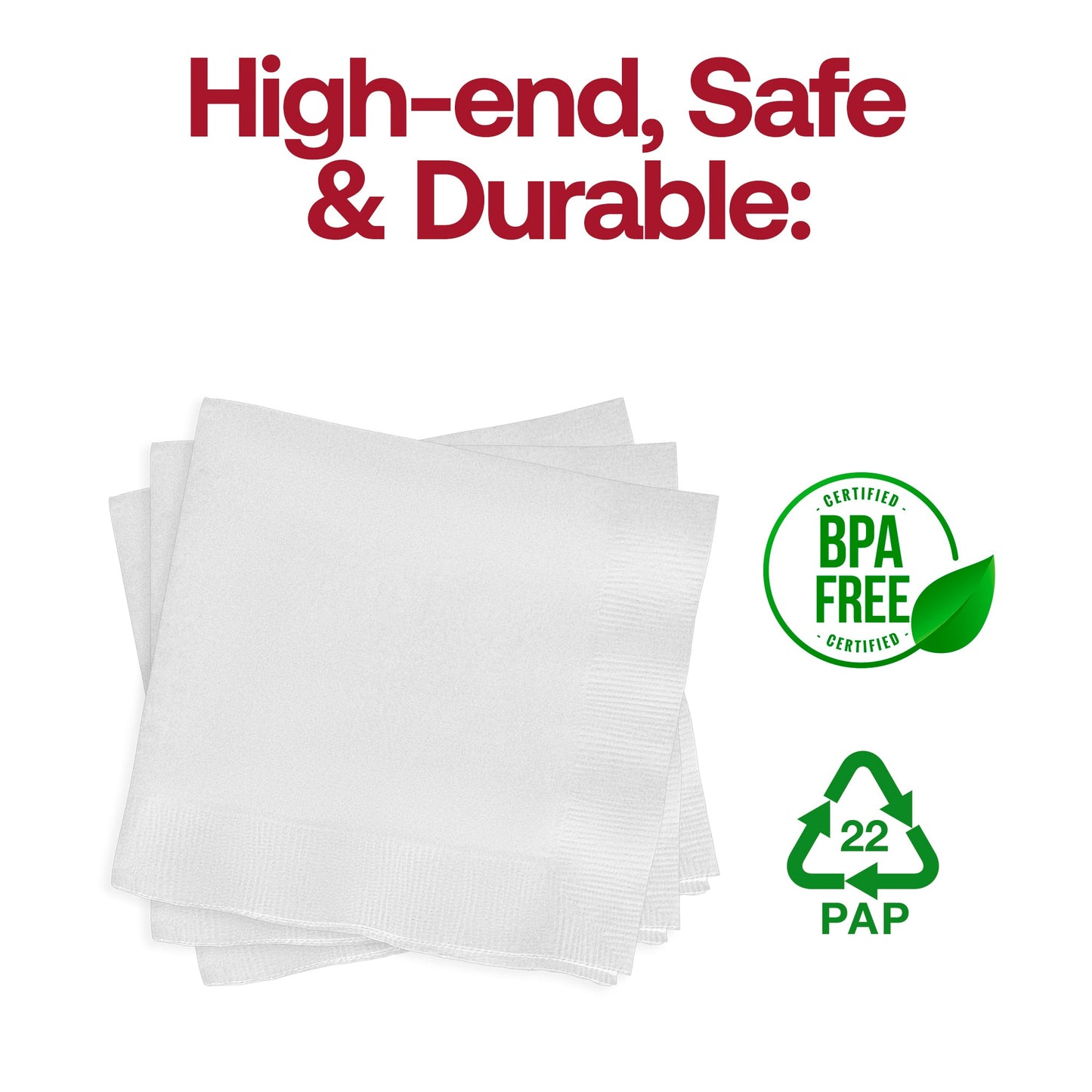 Each White Paper Cocktail Napkin unfolds to a full 10 x 10 inch size, perfect for cocktails, appetizers, or desserts