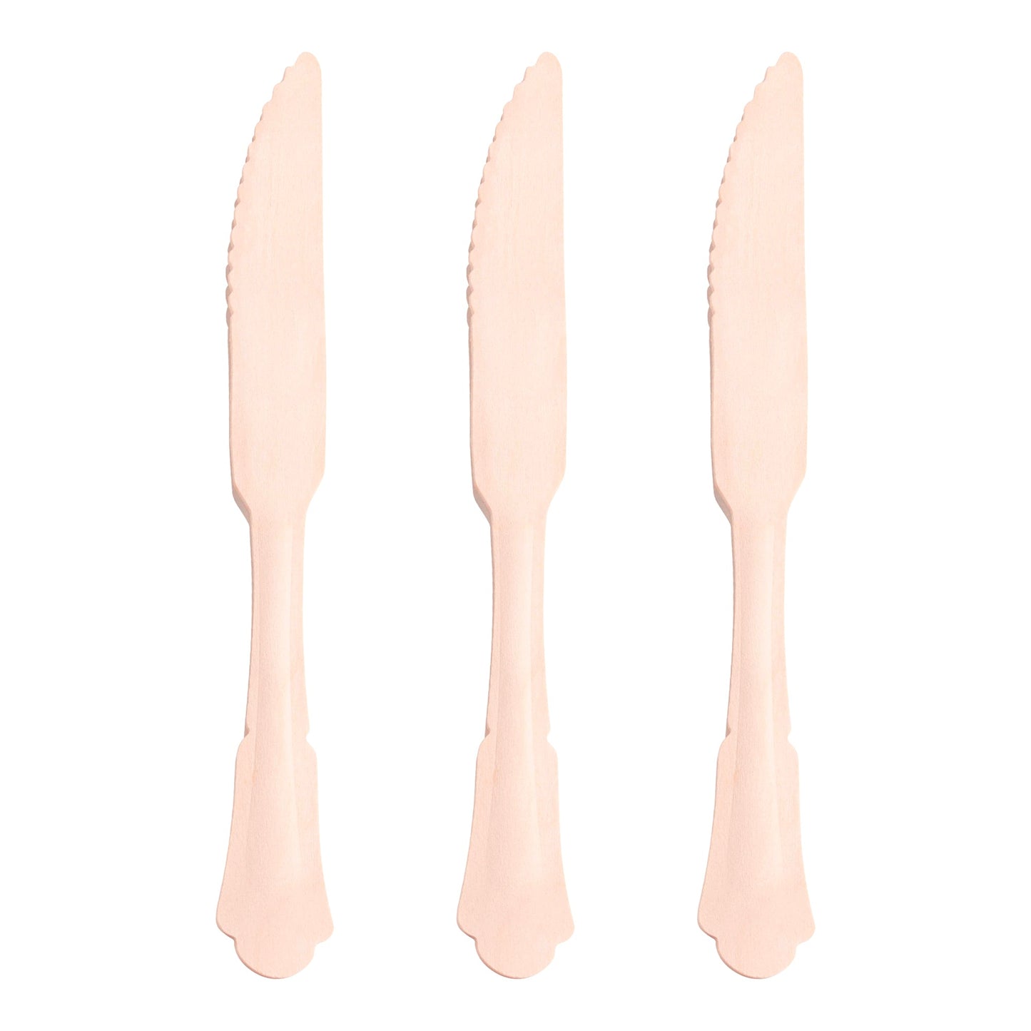 Eco-conscious silhouette birch wood dinner knives, 8 inches, pack of 600 – Responsibly sourced knives with a sleek, modern wooden design.