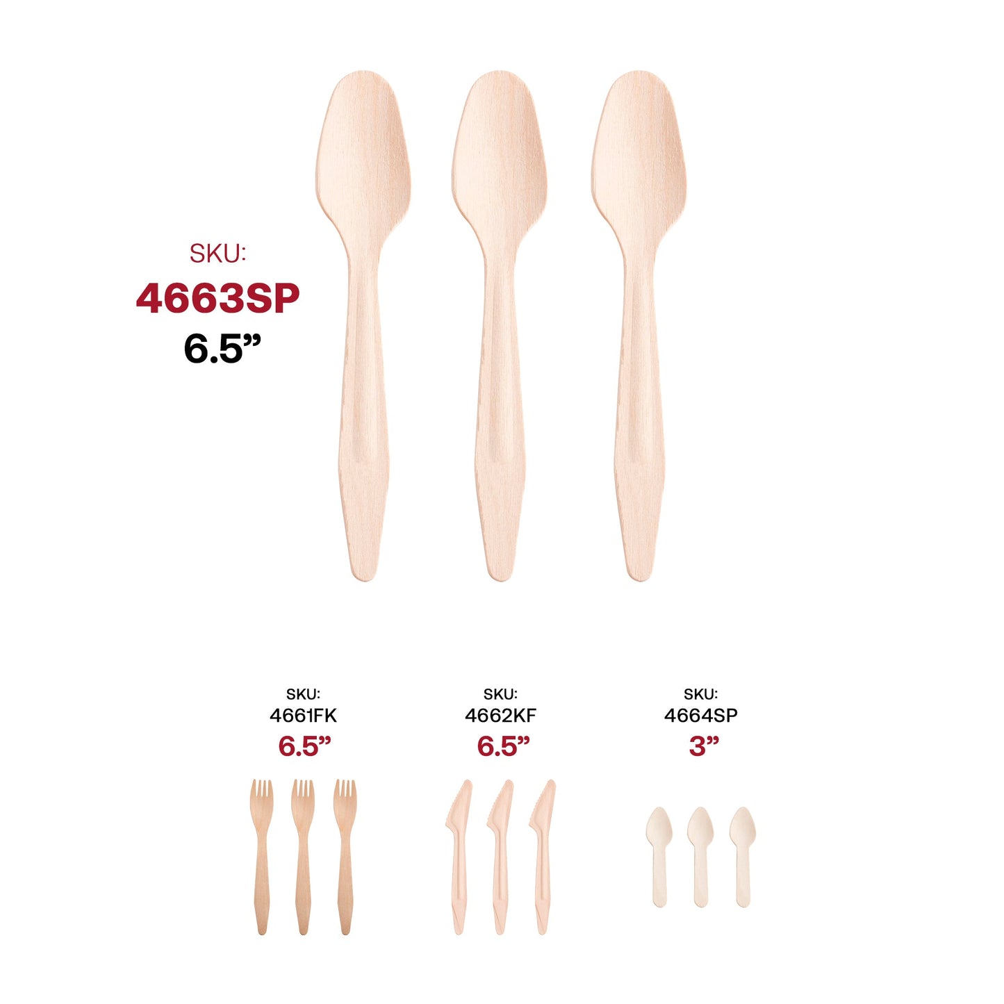 Eco-friendly wooden dinner spoons, 6.5 inches, made from natural birch, perfect for sustainable events and catering.
