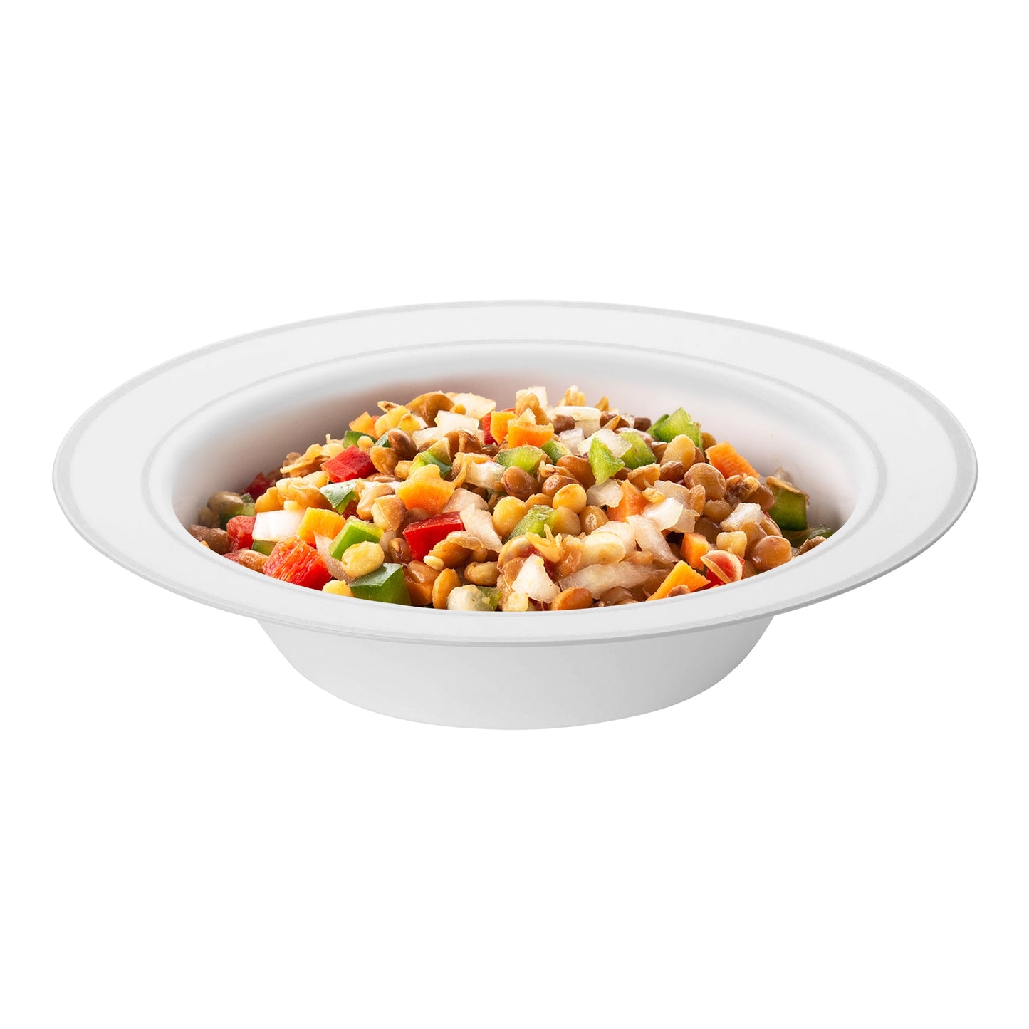 Elegant 12 oz. white plastic soup bowls with a shiny silver rim, pack of 120, disposable and convenient for special occasions