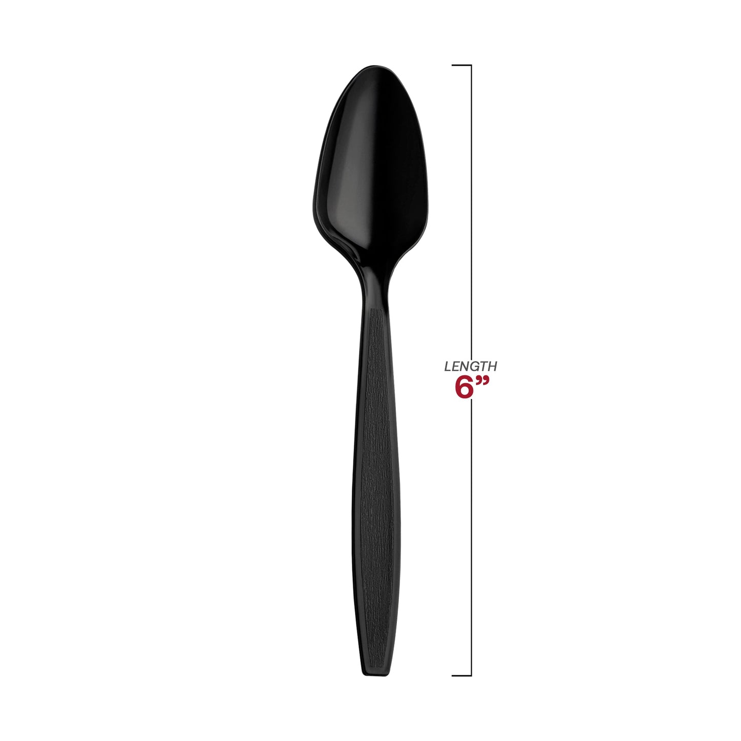 Elegant 6-inch black plastic spoons, featuring a smooth finish, ideal for stylish table settings and special occasions.