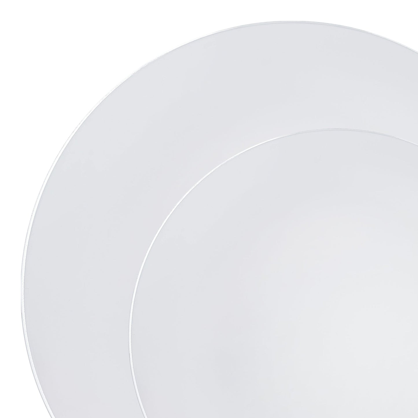 Elegant White Disposable Plates with Silver Rim for a Refined Look