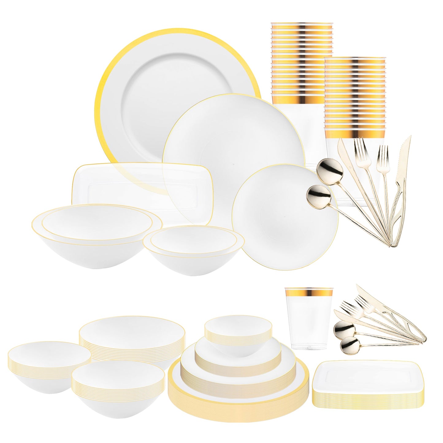 Elegant White with Gold Moonlight Round Wedding Value Set offers premium disposable tableware for upscale events
