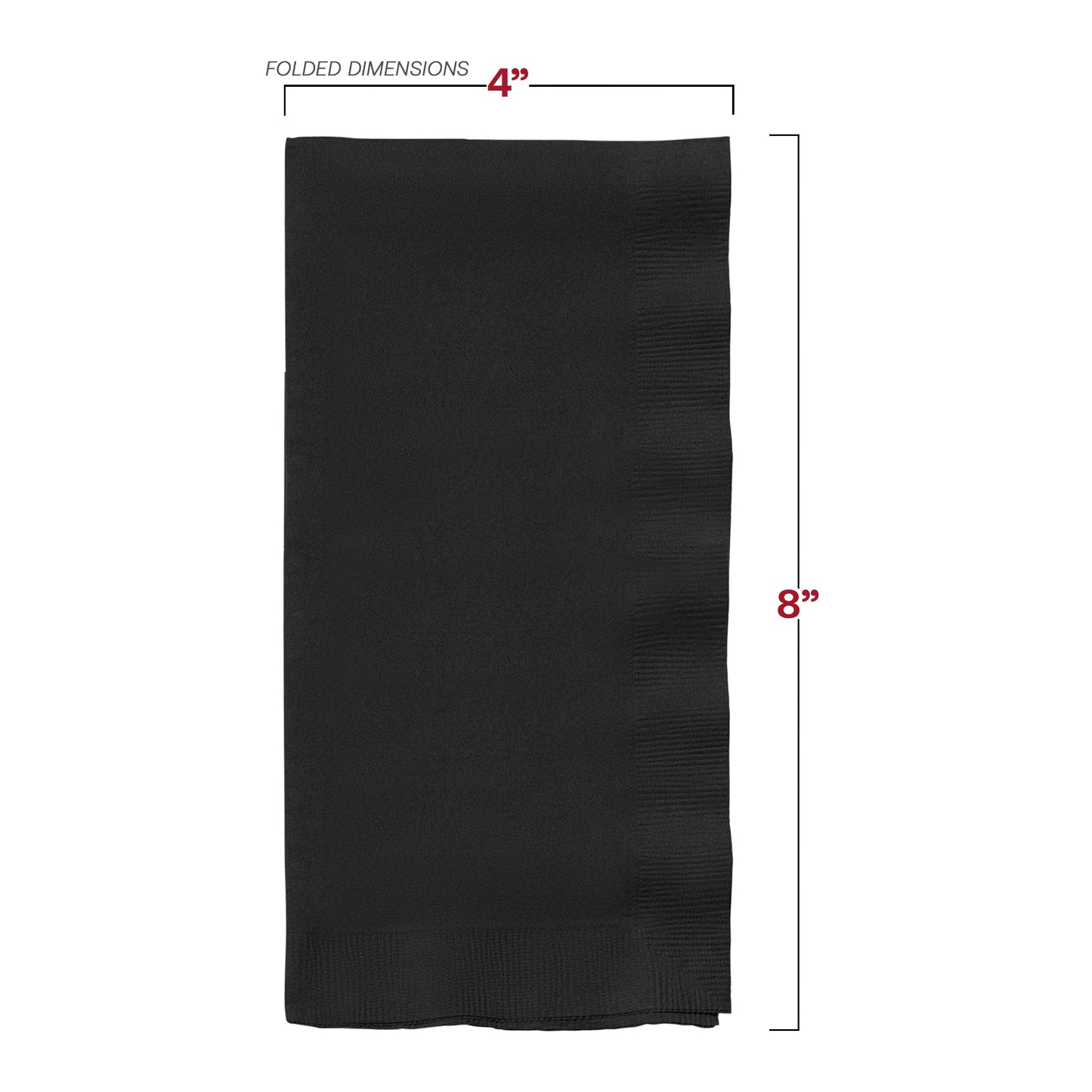 Elegant black velvet dinner napkin with refined paper texture and bold color, unfolded to 16 x 16 inches, bulk of 600.