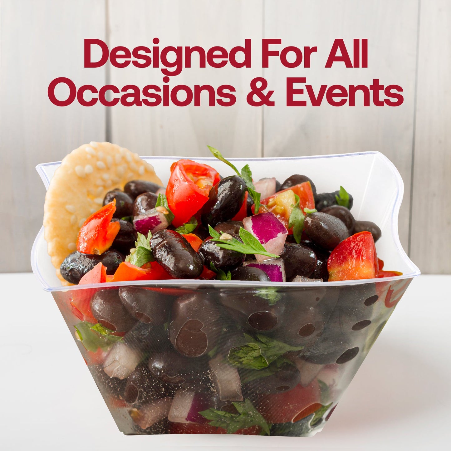 Elegant clear wave plastic soup bowls, 14 oz capacity, stylish and disposable, perfect for special occasions or formal dining
