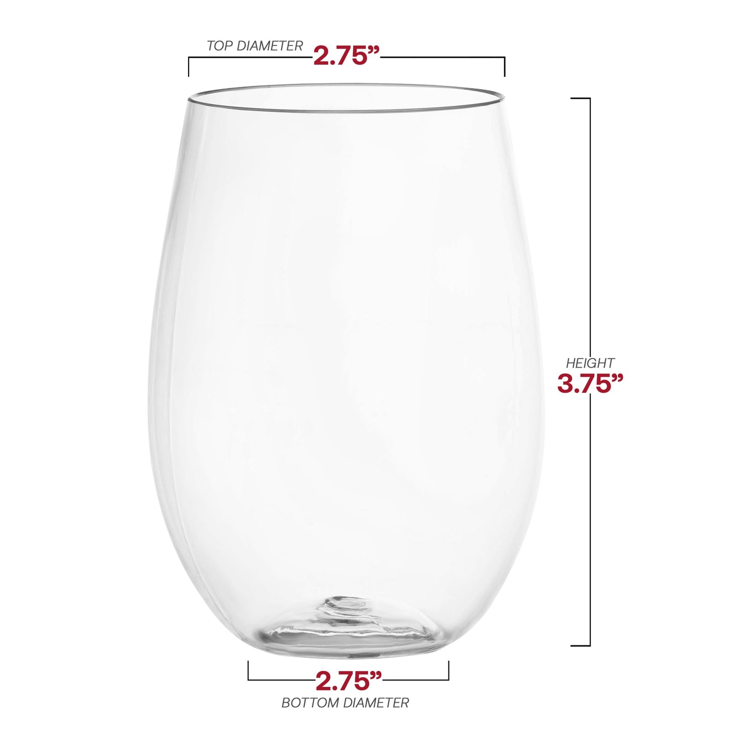 Elegant disposable 16 oz clear stemless plastic wine glasses, perfect for serving wine, cocktails, and more