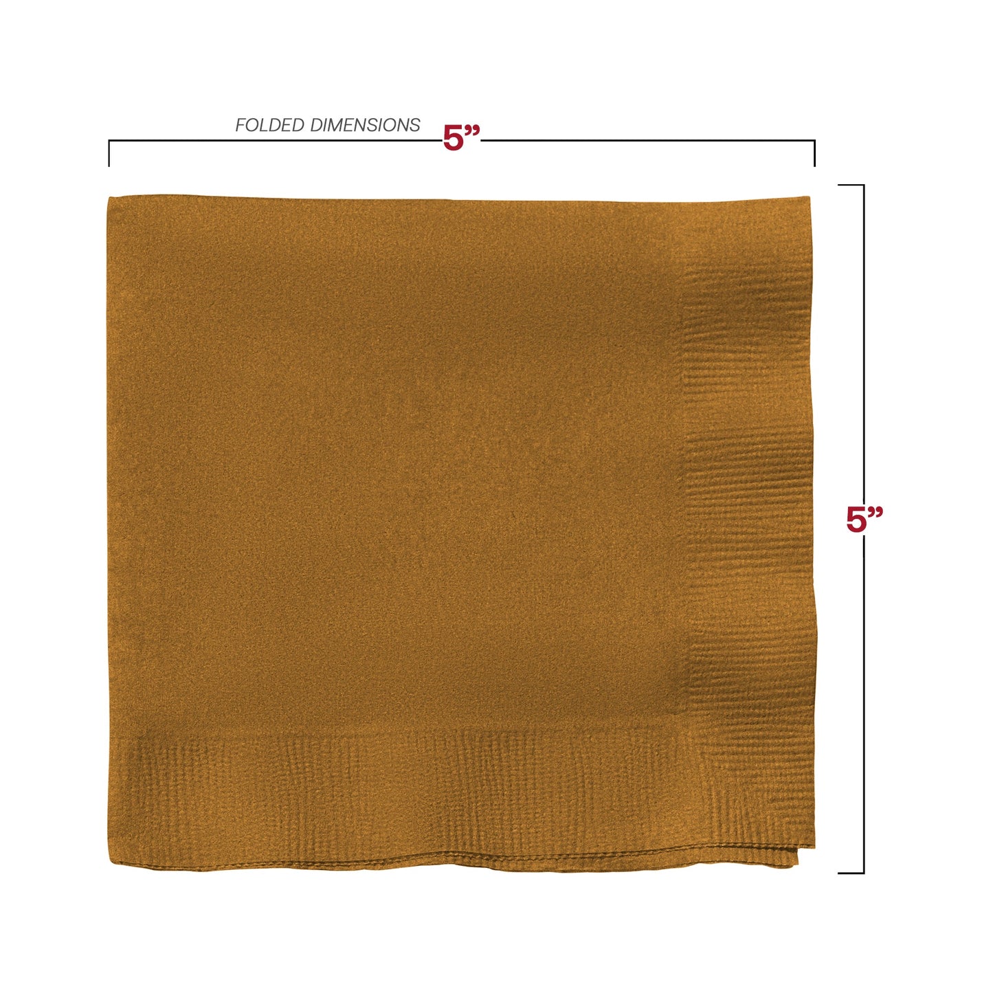 Elegant gold paper beverage napkins, 10" x 10", with a refined glittering design, ideal for weddings, cocktail hours, and formal gatherings.