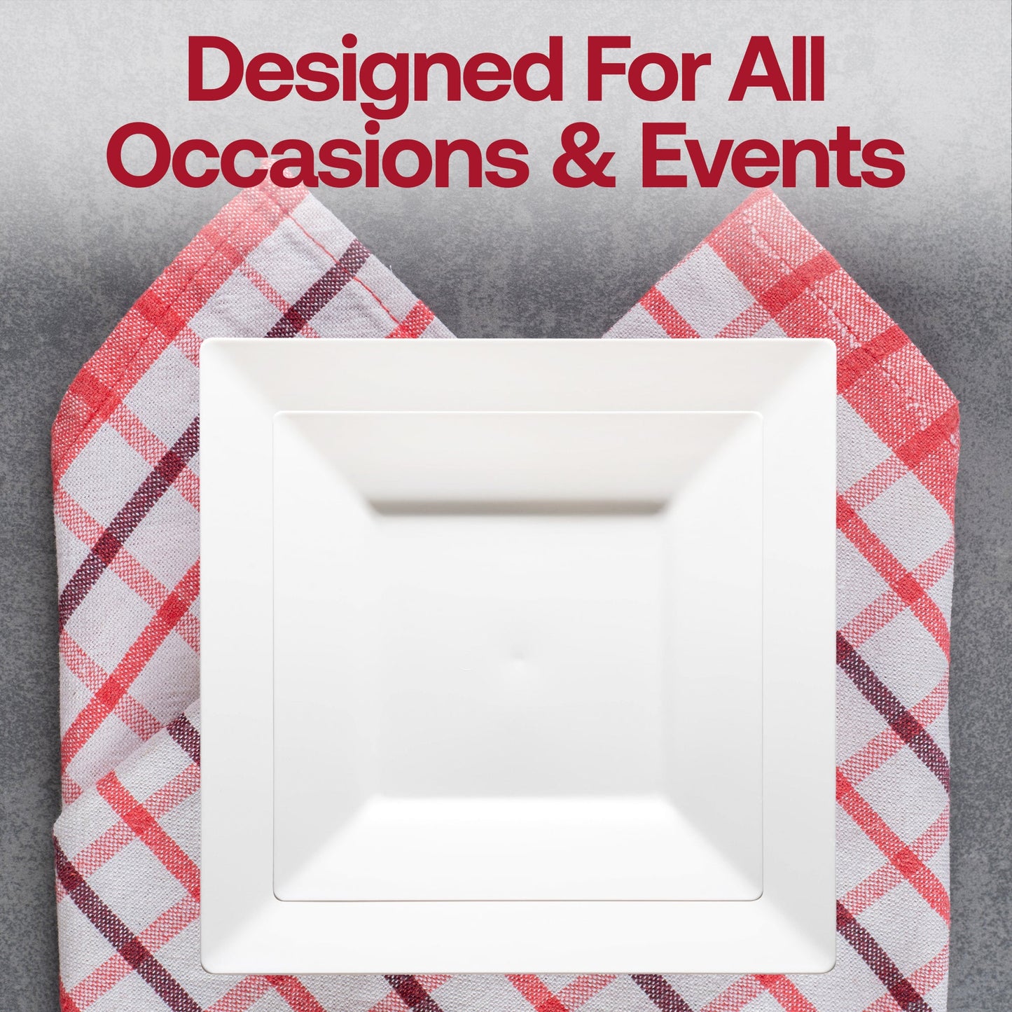 Elegant white square plastic cake plates, 6.5-inch size, perfect for parties, weddings, and other celebrations