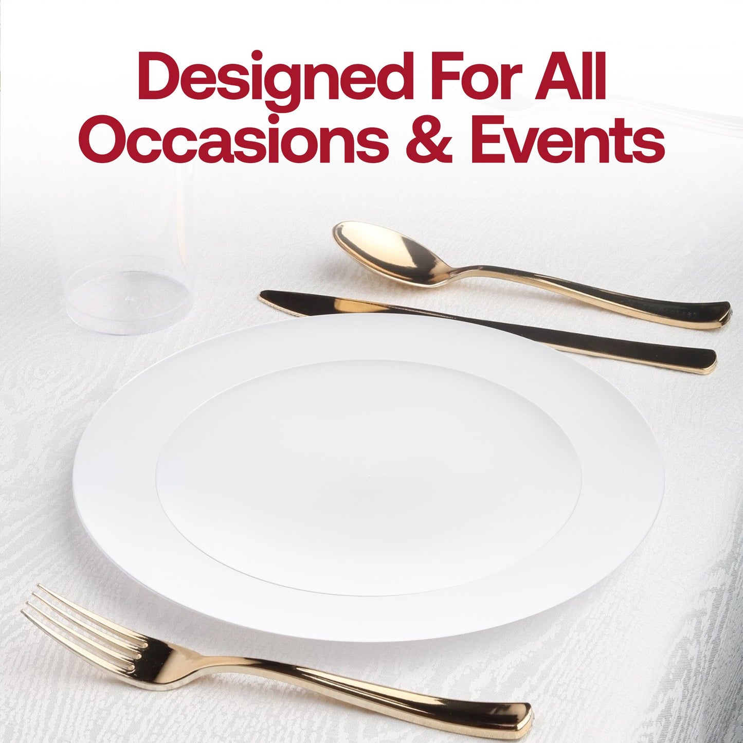 Establish a serene and timeless ambiance at your event with the Solid White Organic Round Disposable Plastic Wedding Value Set, a perfect option for minimalist and stylish occasions.