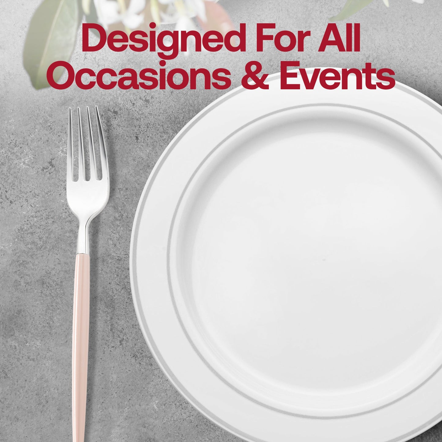 Fancy disposable dinner forks with a silver head and pink handle, 8-inch size, adding a chic touch to any table, 240-pack