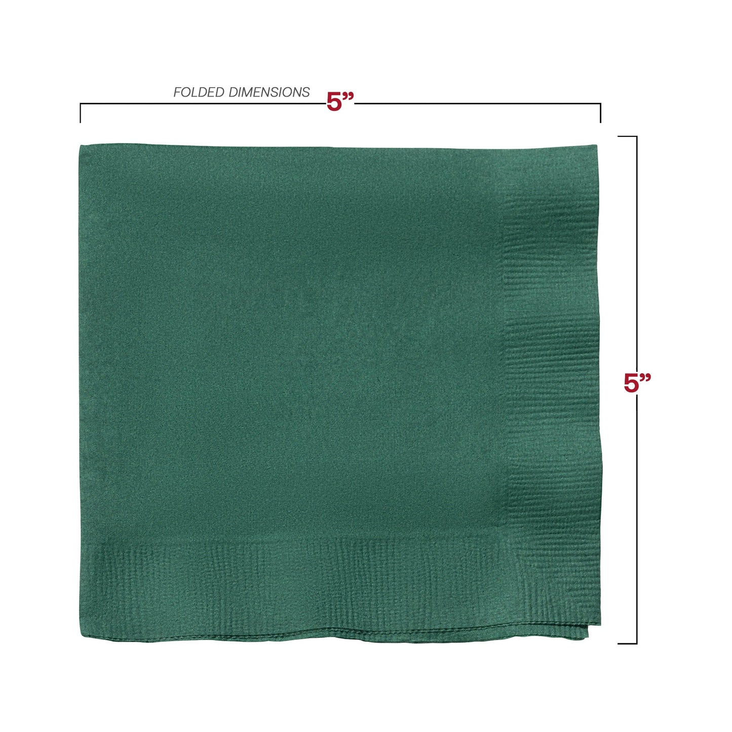Fancy hunter green cocktail napkins, 10" x 10", featuring a deep, rich hue to enhance any upscale bar or event setting.