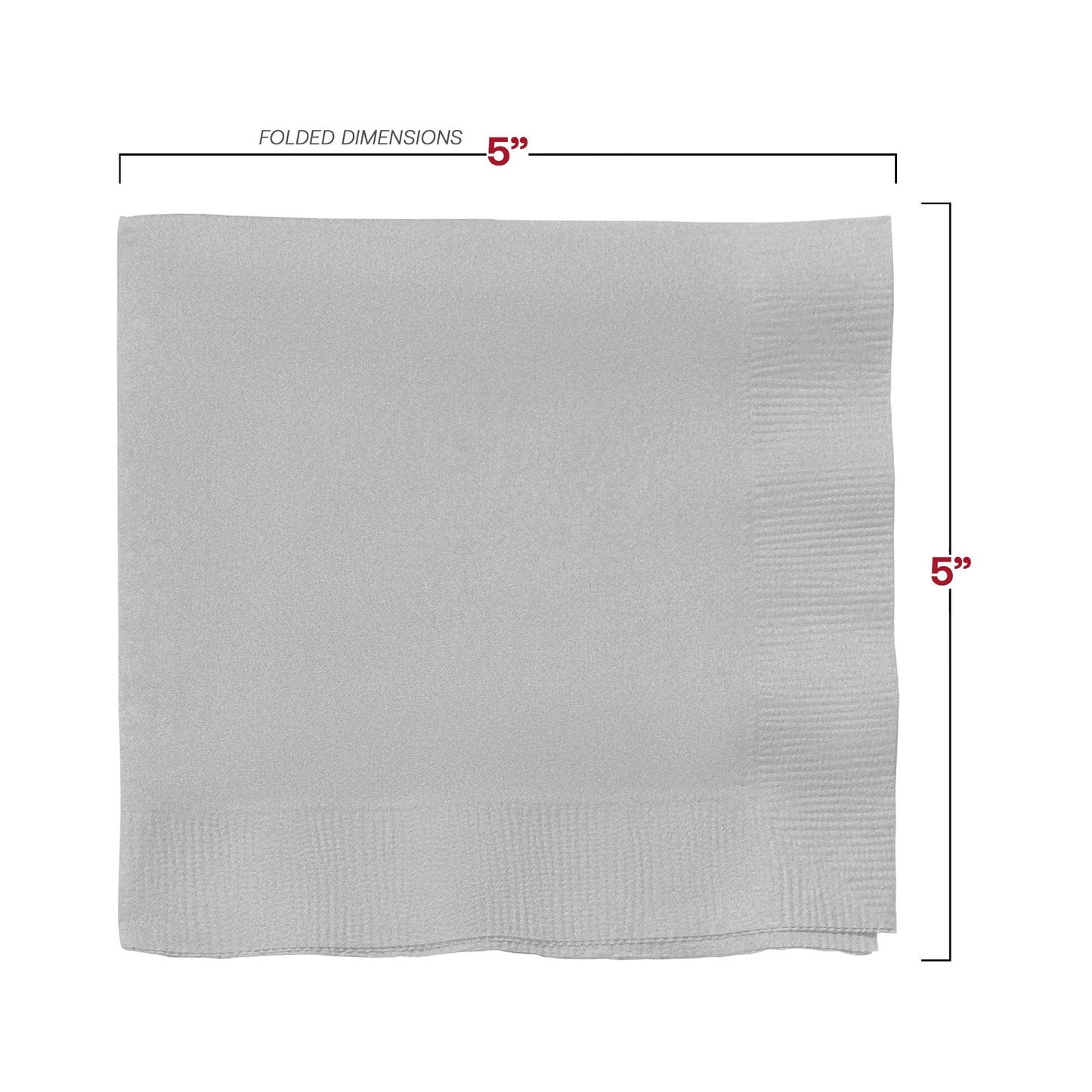 Fancy shimmering silver cocktail napkins, 10" x 10", featuring a metallic sheen to enhance any upscale bar or party setting.