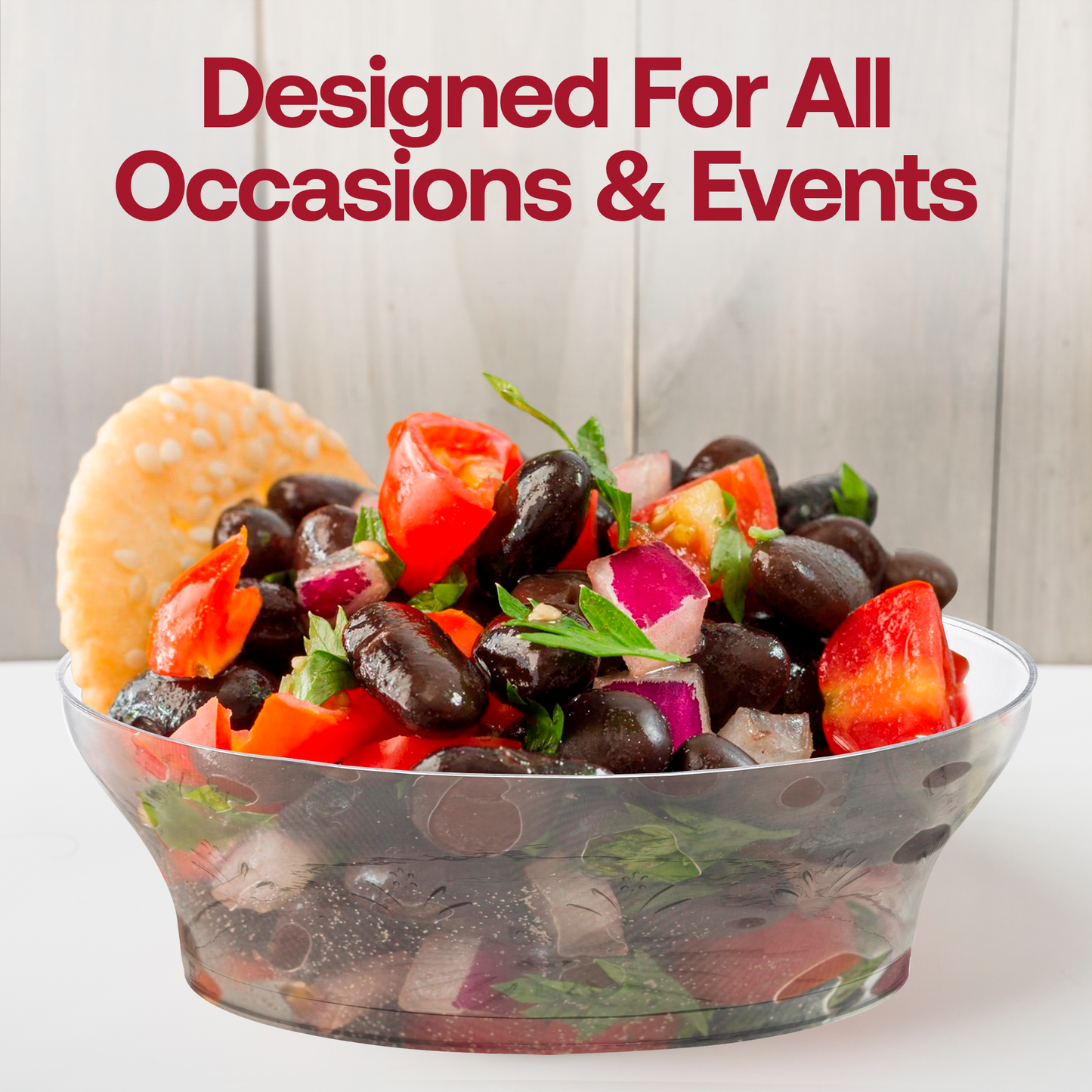 Floral-patterned clear round soup bowls, 10 oz size, disposable and durable, ideal for events, pack of 240